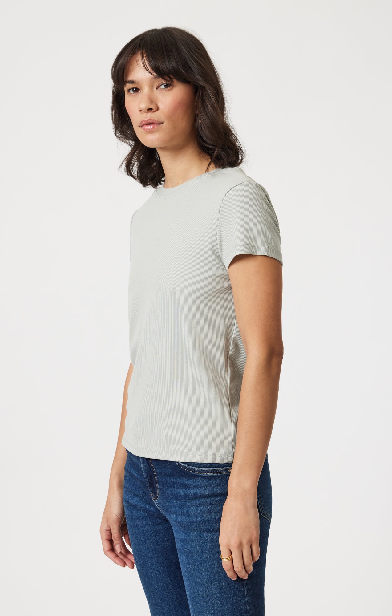 LUXE TOUCH TENCEL™ RIBBED T-SHIRT IN PIGEON - Mavi Jeans