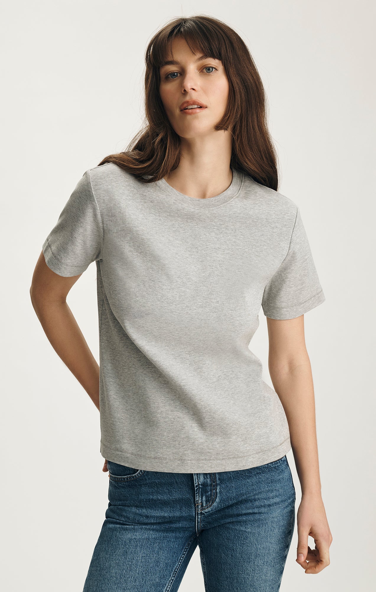 NINA CREW NECK T-SHIRT IN GREY MELANGE - Mavi Jeans