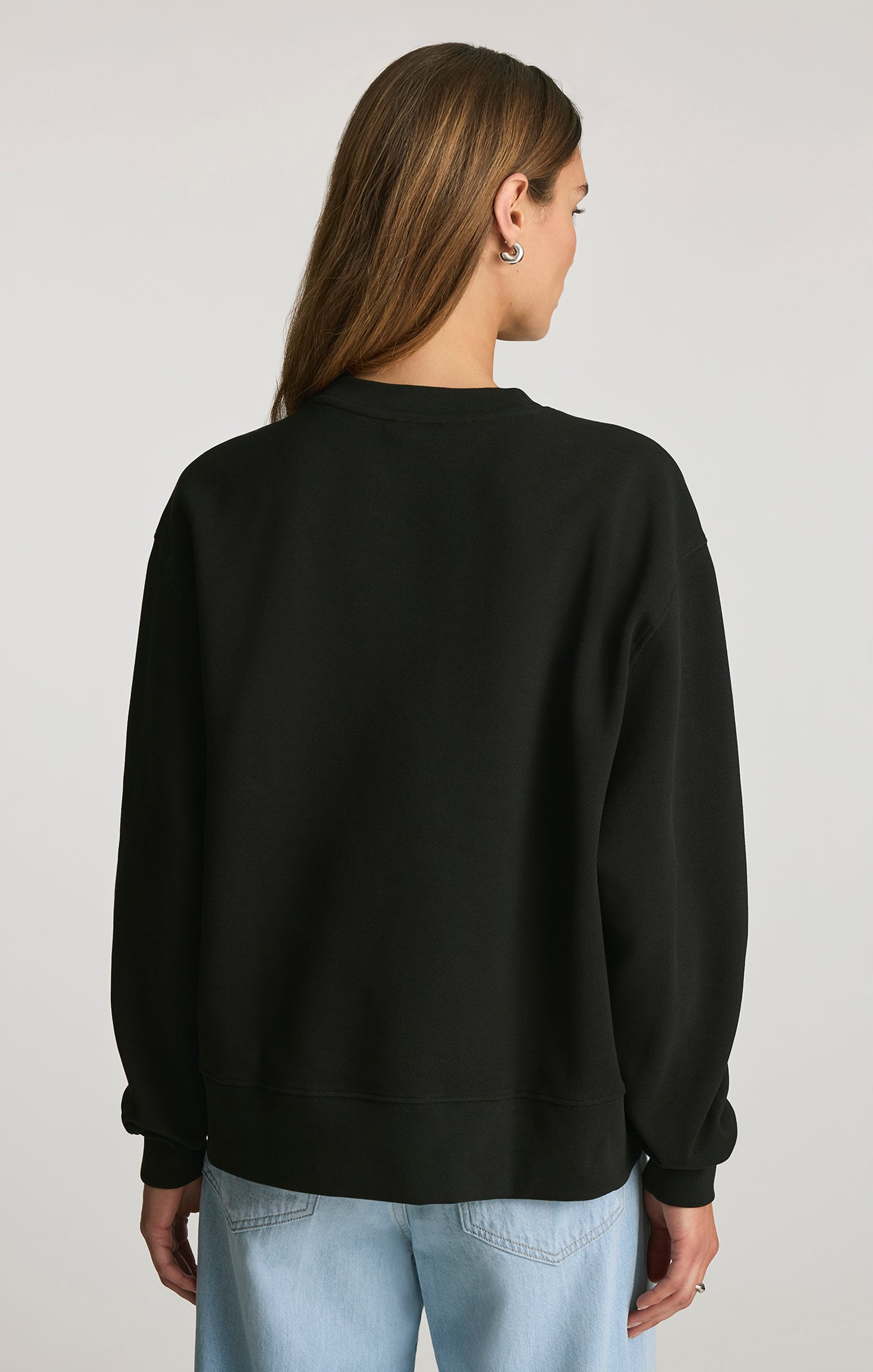PIQUE CREW NECK SWEATSHIRT IN BLACK - Mavi Jeans