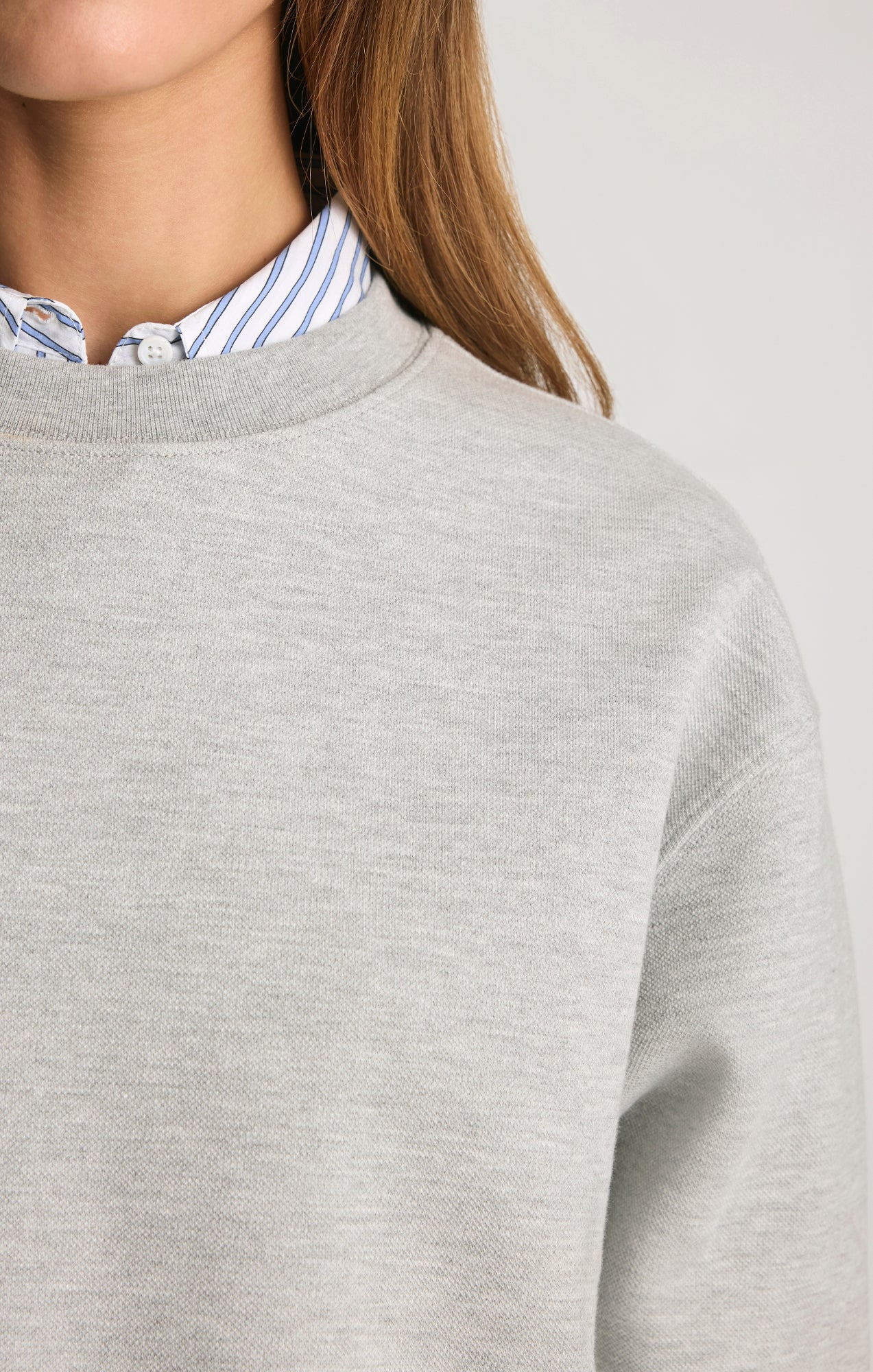 PIQUE CREW NECK SWEATSHIRT IN GREY MELANGE - Mavi Jeans