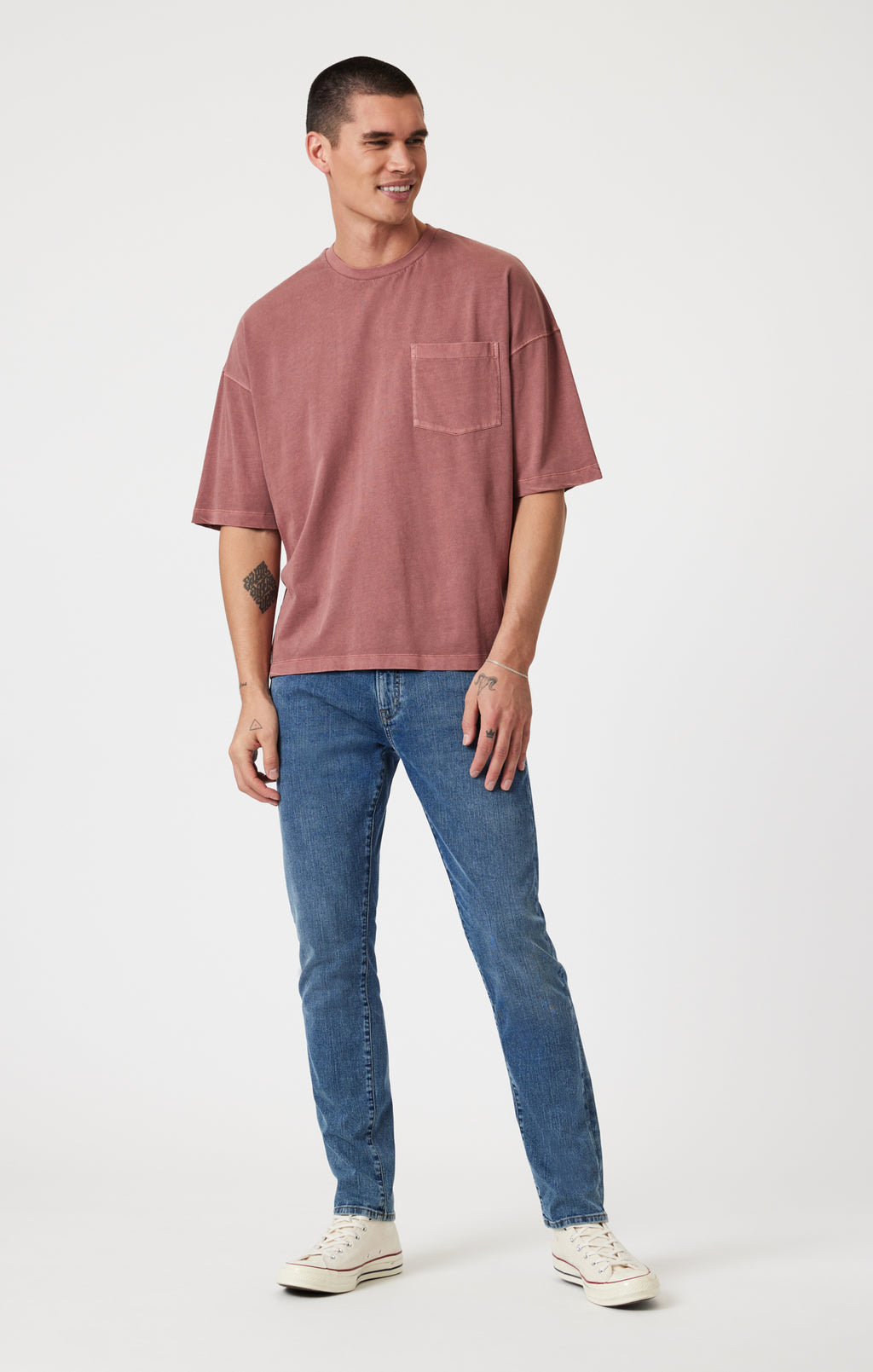 BOXY POCKET T-SHIRT IN MARSALA - Mavi Jeans