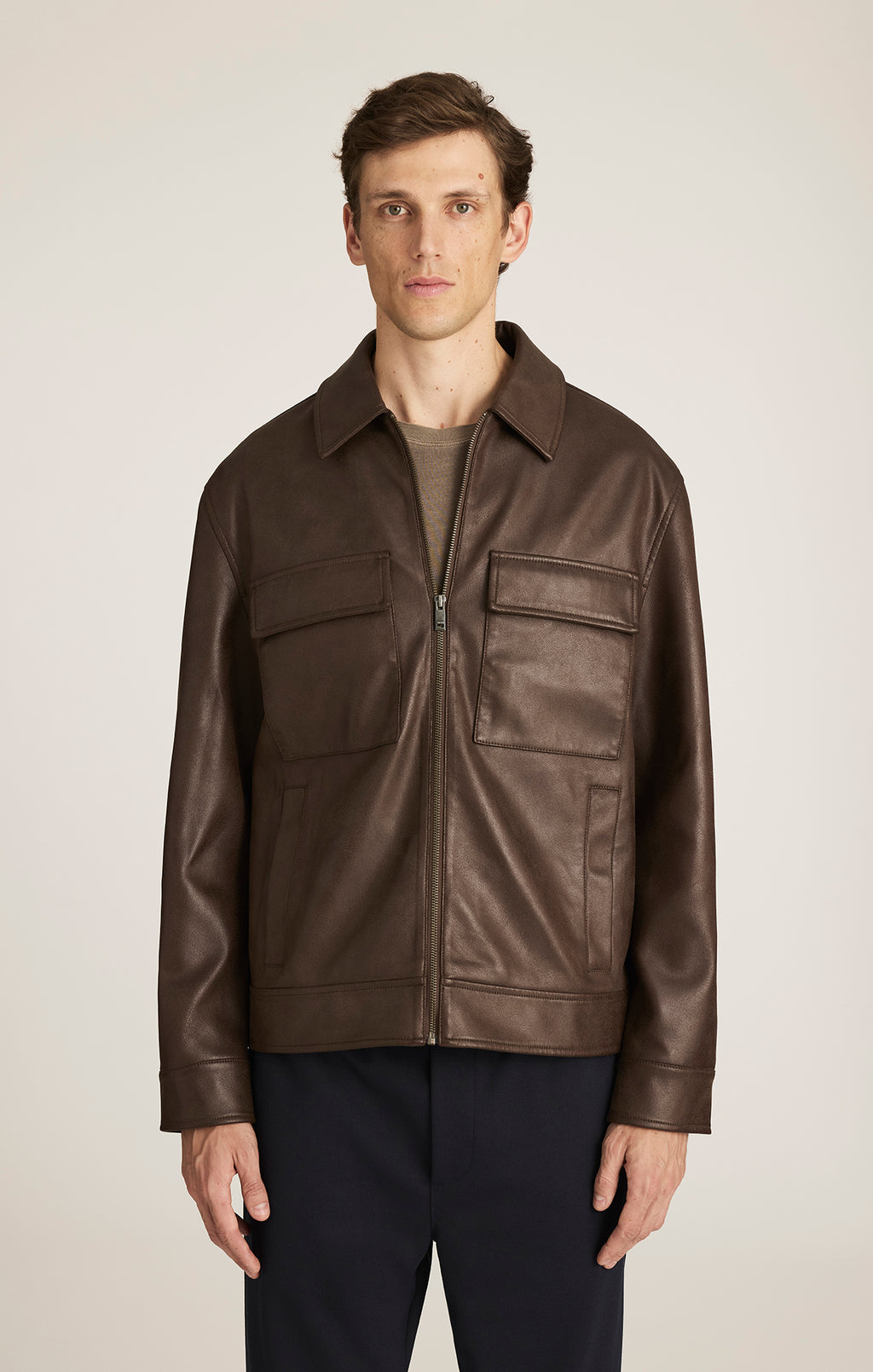 FAUX LEATHER HARRINGTON JACKET IN DEMITASSE - Mavi Jeans