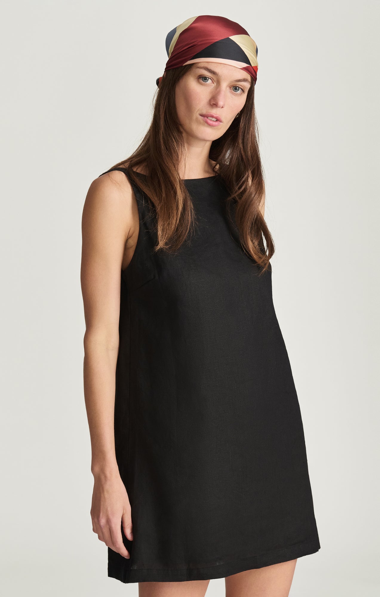 LINEN BOAT NECK MINI DRESS IN BLACK - Mavi Jeans
