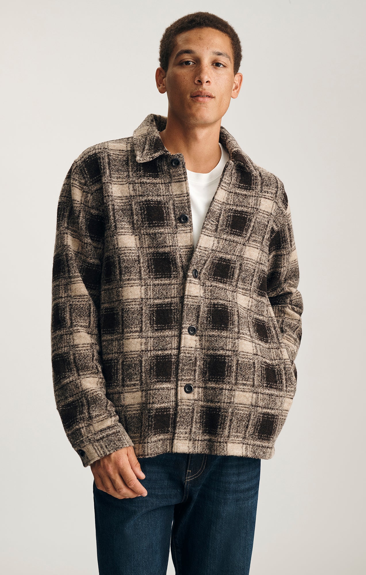 PLAID BUTTON-UP OVERSHIRT IN BROWN - Mavi Jeans