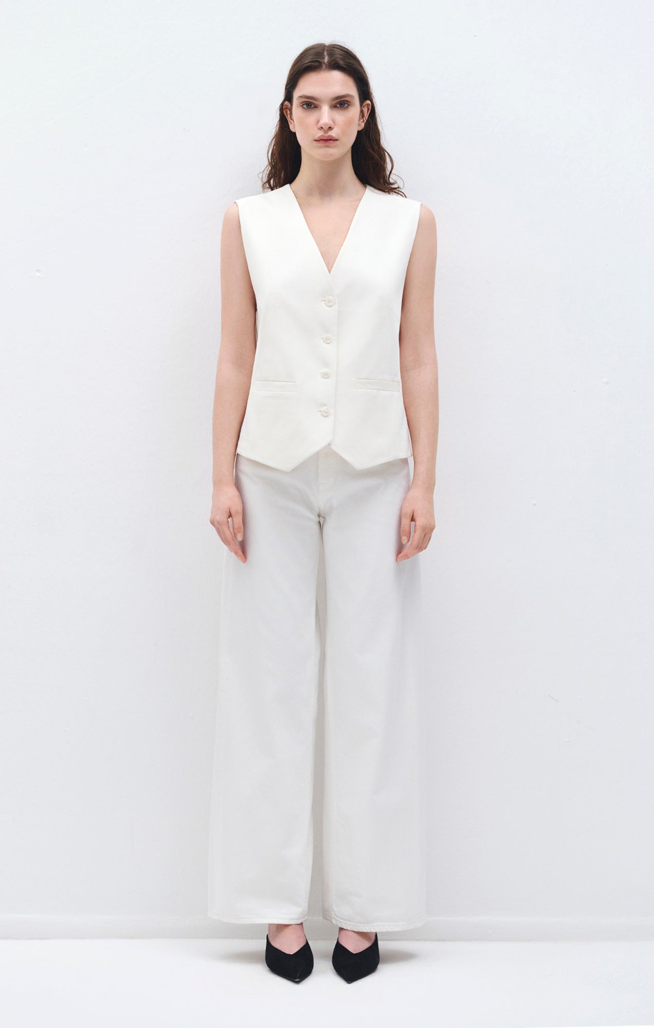 BUTTON VEST IN ANTIQUE WHITE - Mavi Jeans