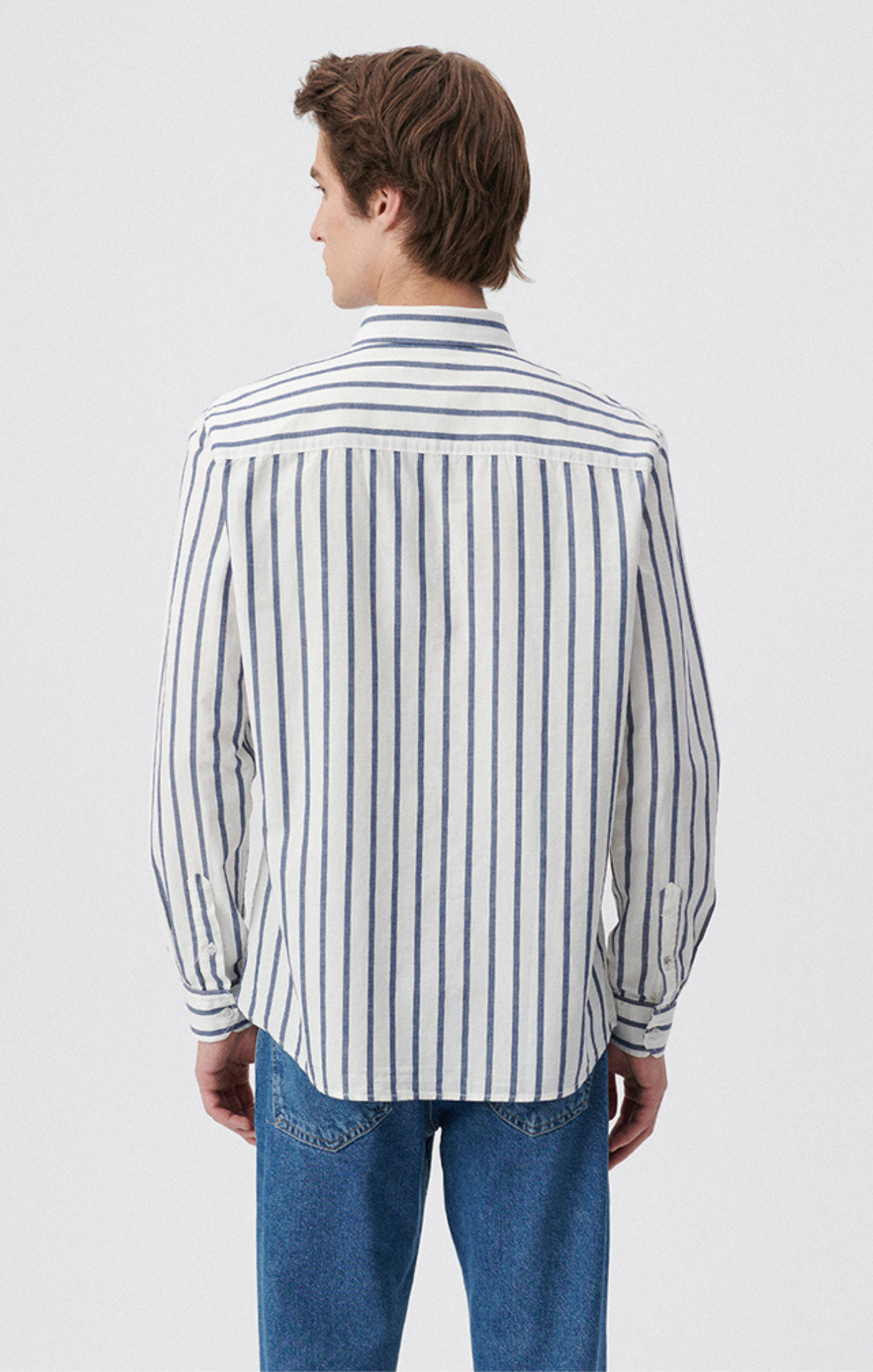 STRIPED BUTTON-UP LONG SLEEVE SHIRT IN DARK DENIM WHITE STRIPE - Mavi Jeans