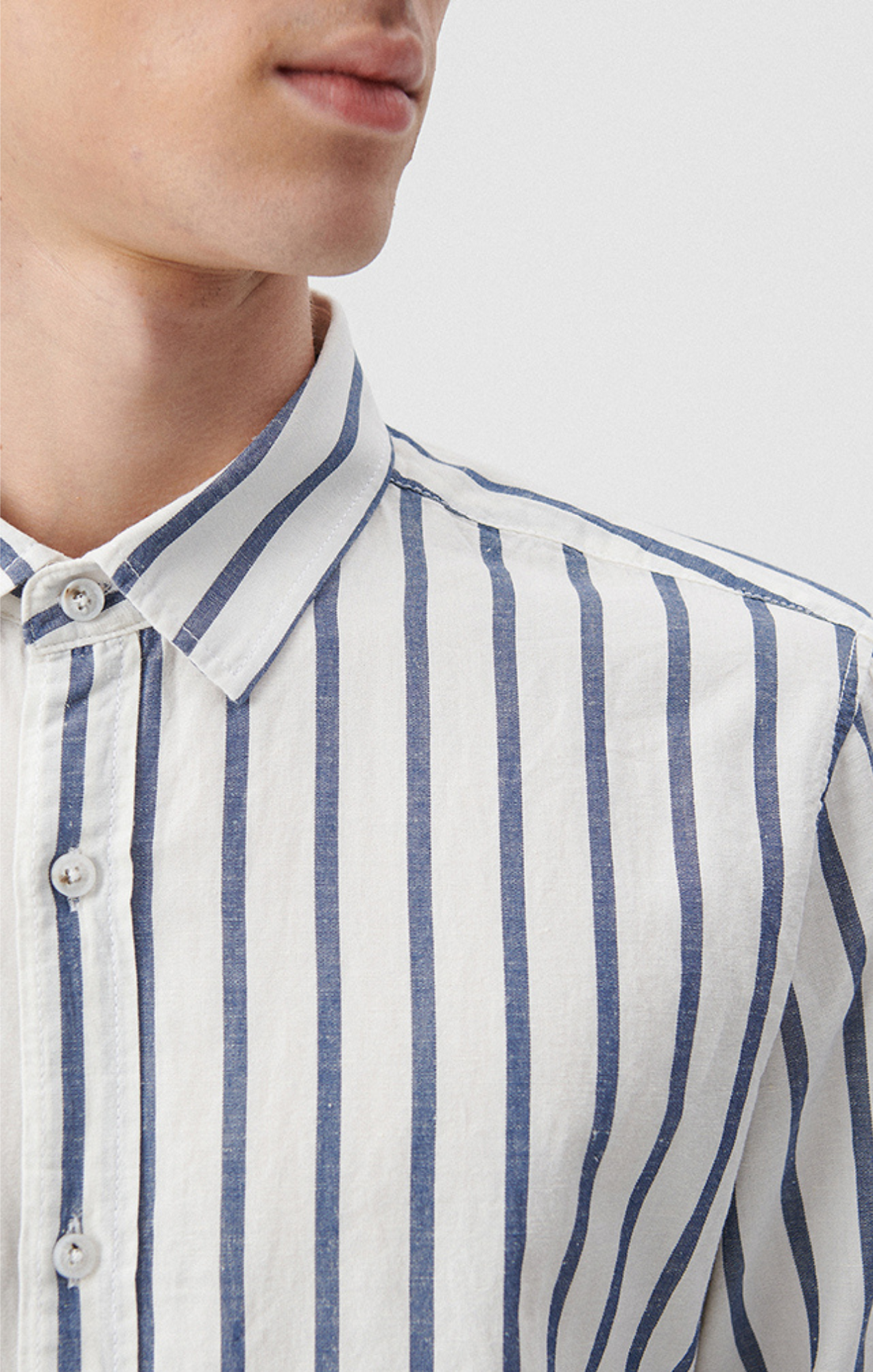 STRIPED BUTTON-UP LONG SLEEVE SHIRT IN DARK DENIM WHITE STRIPE - Mavi Jeans