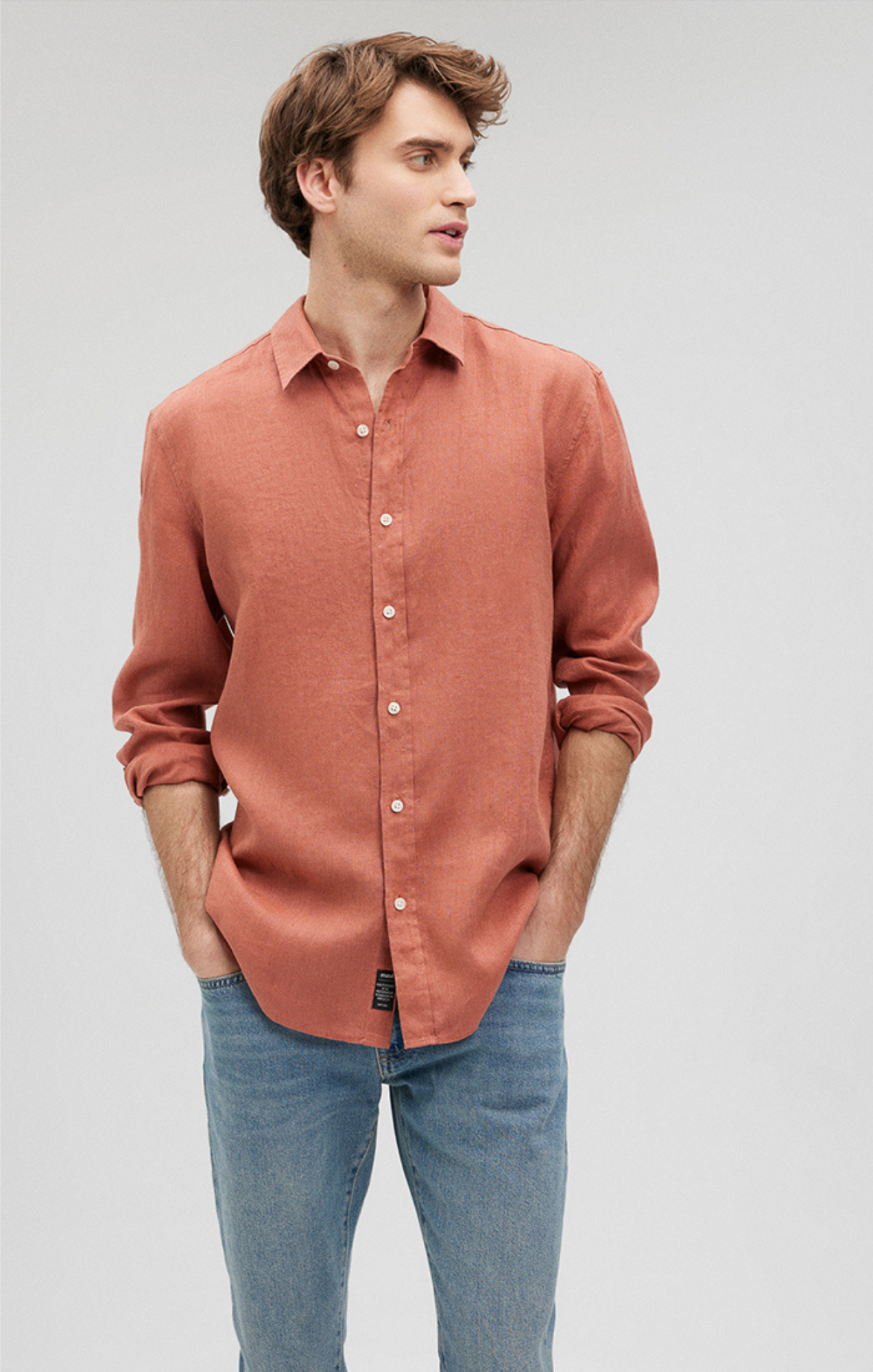 LINEN BUTTON-UP SHIRT IN CEDAR WOOD - Mavi Jeans