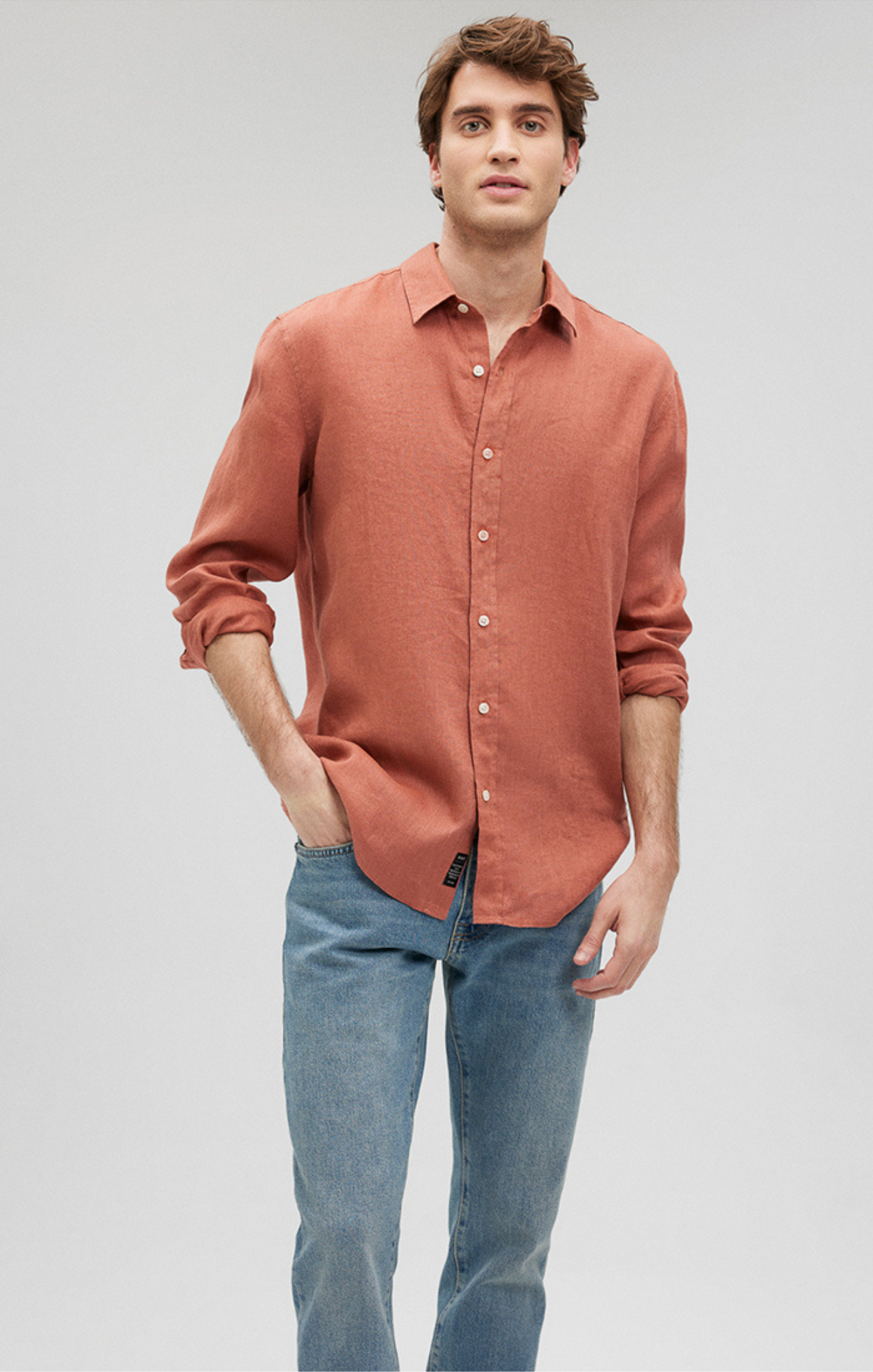 LINEN BUTTON-UP SHIRT IN CEDAR WOOD - Mavi Jeans