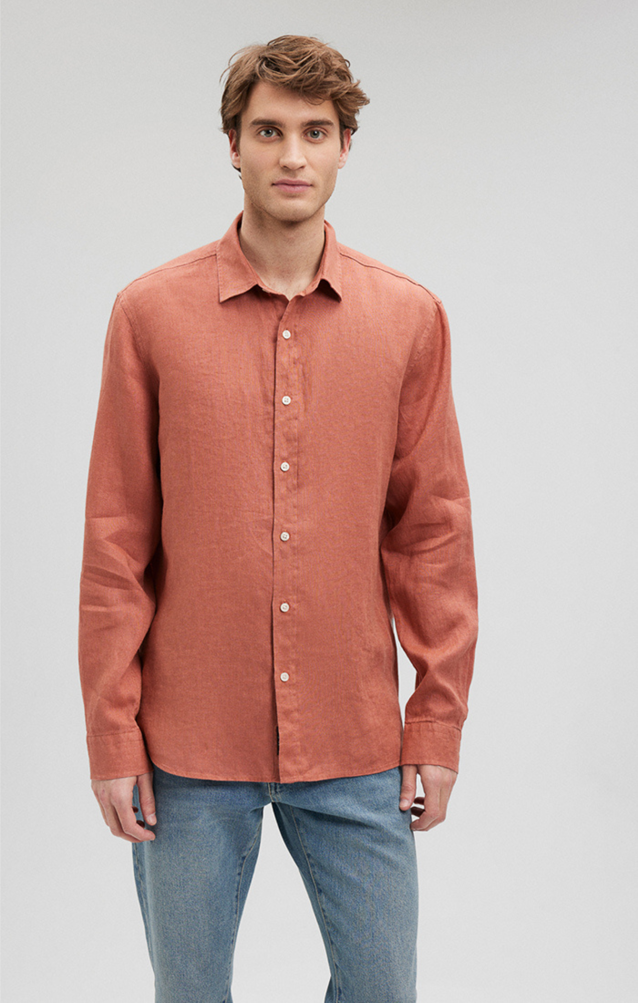 LINEN BUTTON-UP SHIRT IN CEDAR WOOD - Mavi Jeans