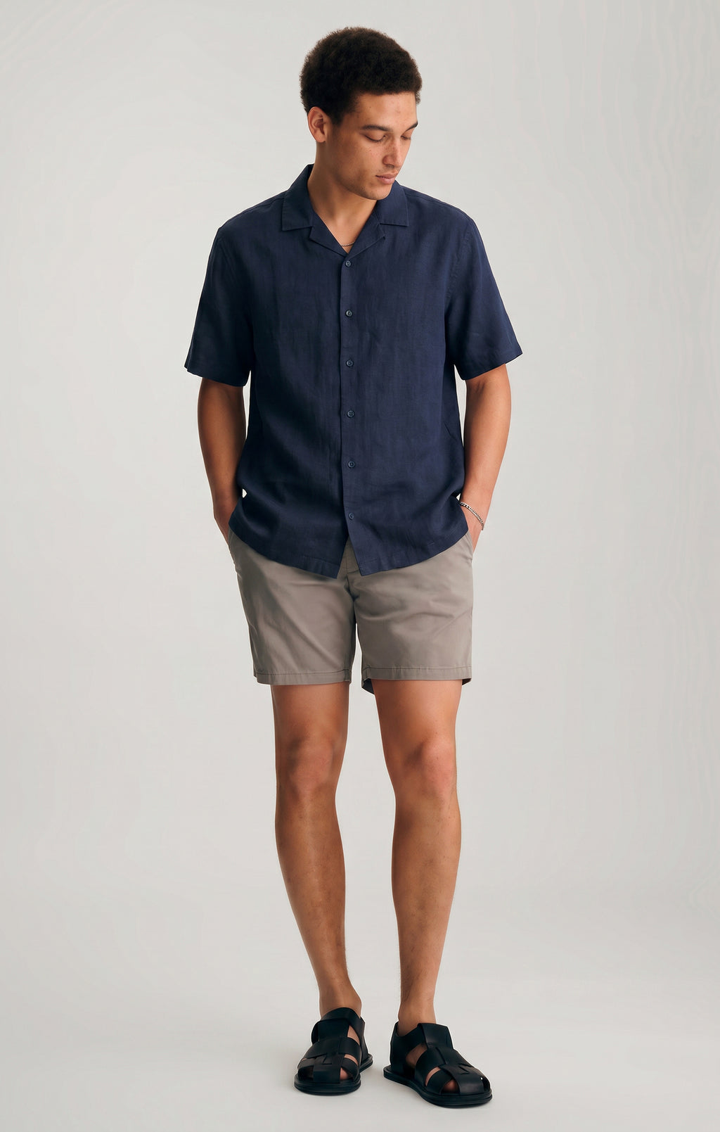 LINEN TWILL SHORT SLEEVE BUTTON-UP SHIRT IN SKY CAPTAIN - Mavi Jeans