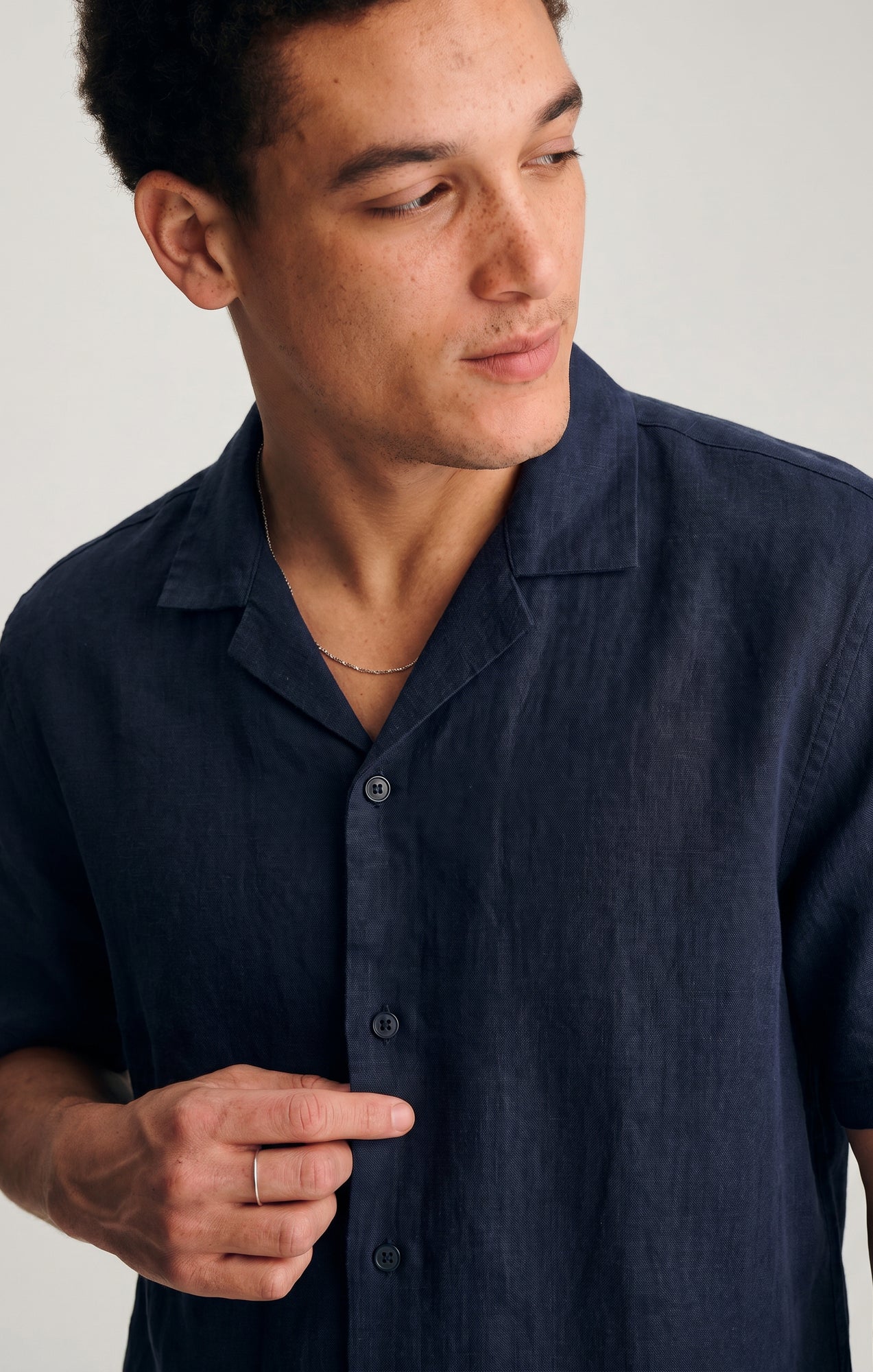 LINEN TWILL SHORT SLEEVE BUTTON-UP SHIRT IN SKY CAPTAIN - Mavi Jeans