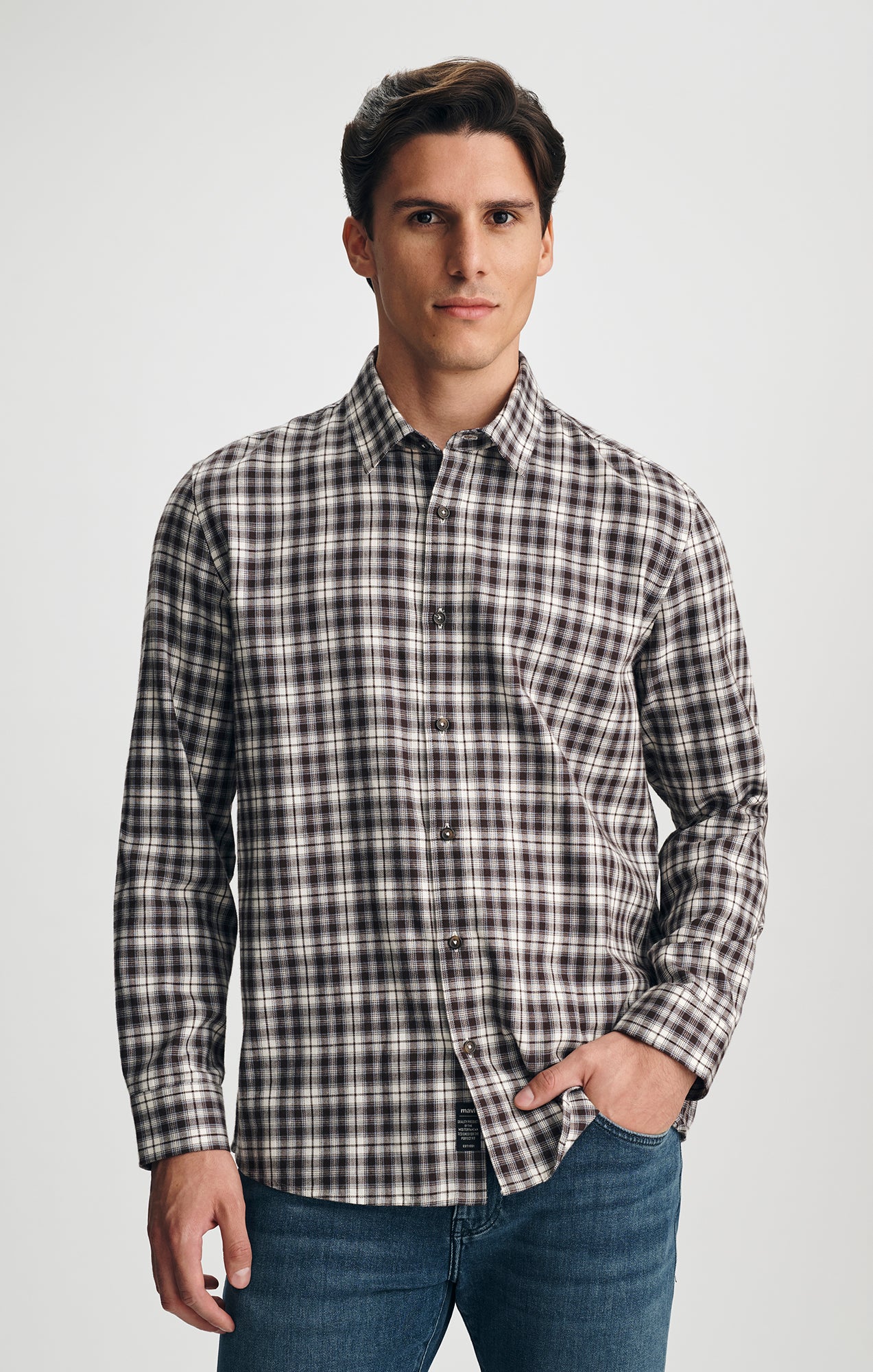 PLAID BUTTON-UP SHIRT IN BROWN - Mavi Jeans