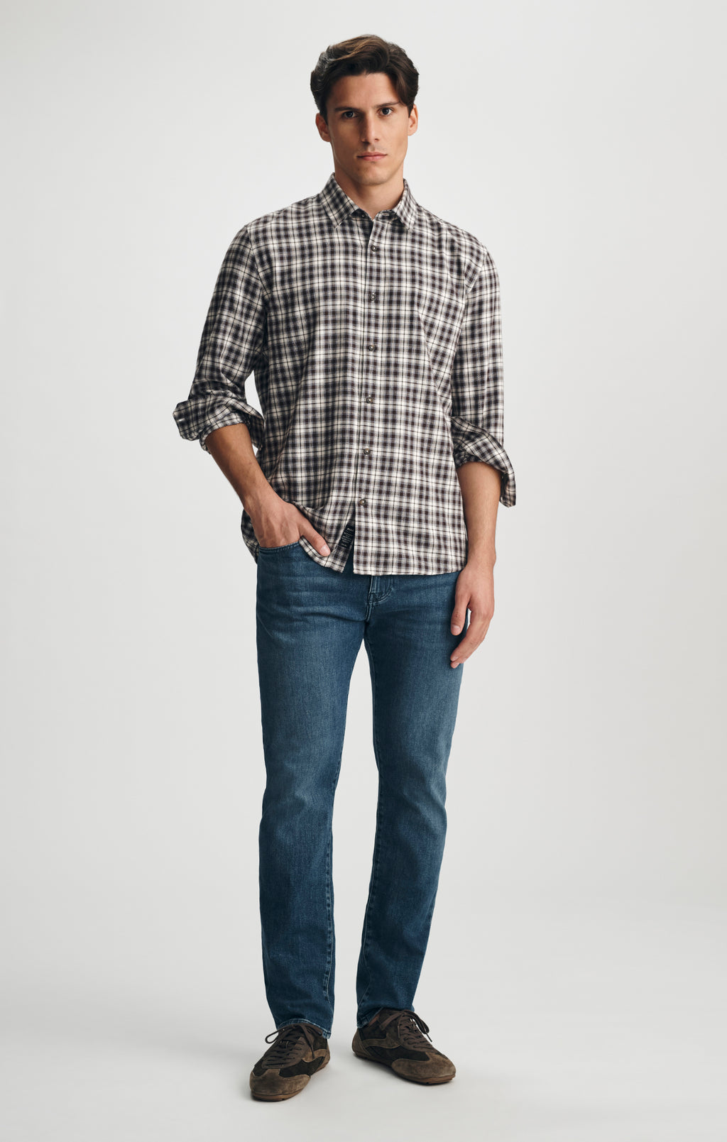 PLAID BUTTON-UP SHIRT IN BROWN - Mavi Jeans