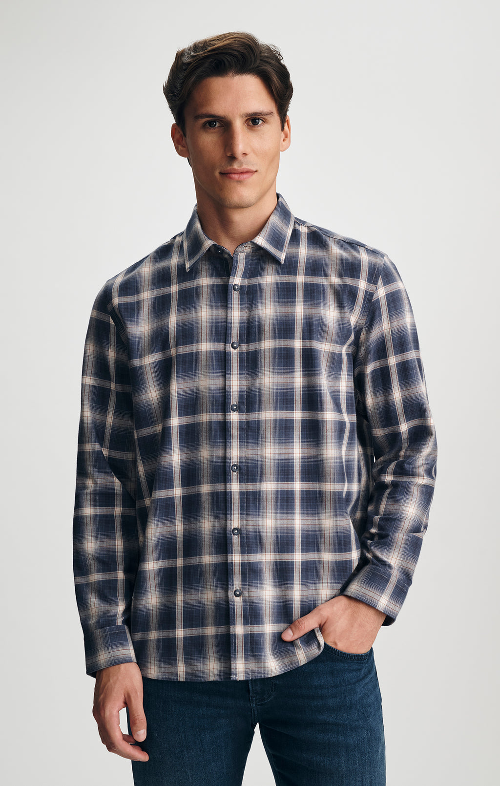 PLAID BUTTON-UP SHIRT IN NAVY - Mavi Jeans