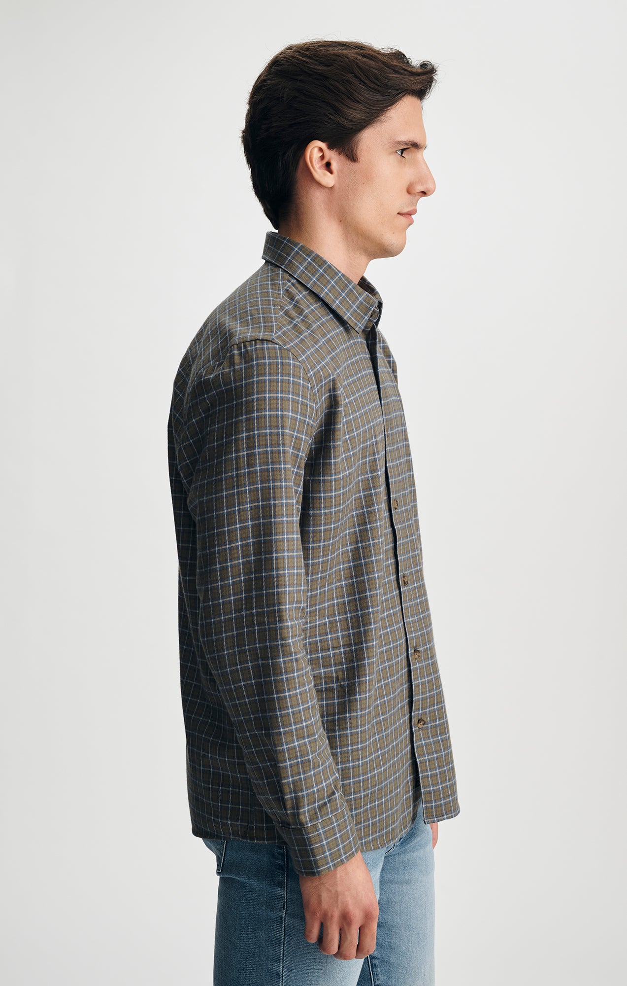 PLAID BUTTON-UP SHIRT IN KHAKI - Mavi Jeans