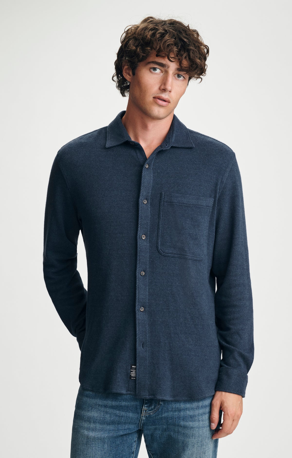 TEXTURED ONE POCKET BUTTON-UP SHIRT IN NAVY - Mavi Jeans