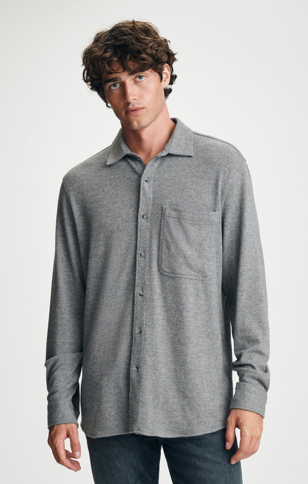 TEXTURED ONE POCKET BUTTON-UP SHIRT IN GREY MELANGE - Mavi Jeans