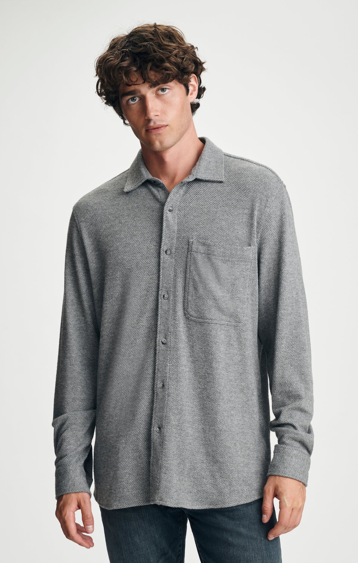 TEXTURED ONE POCKET BUTTON-UP SHIRT IN GREY MELANGE - Mavi Jeans