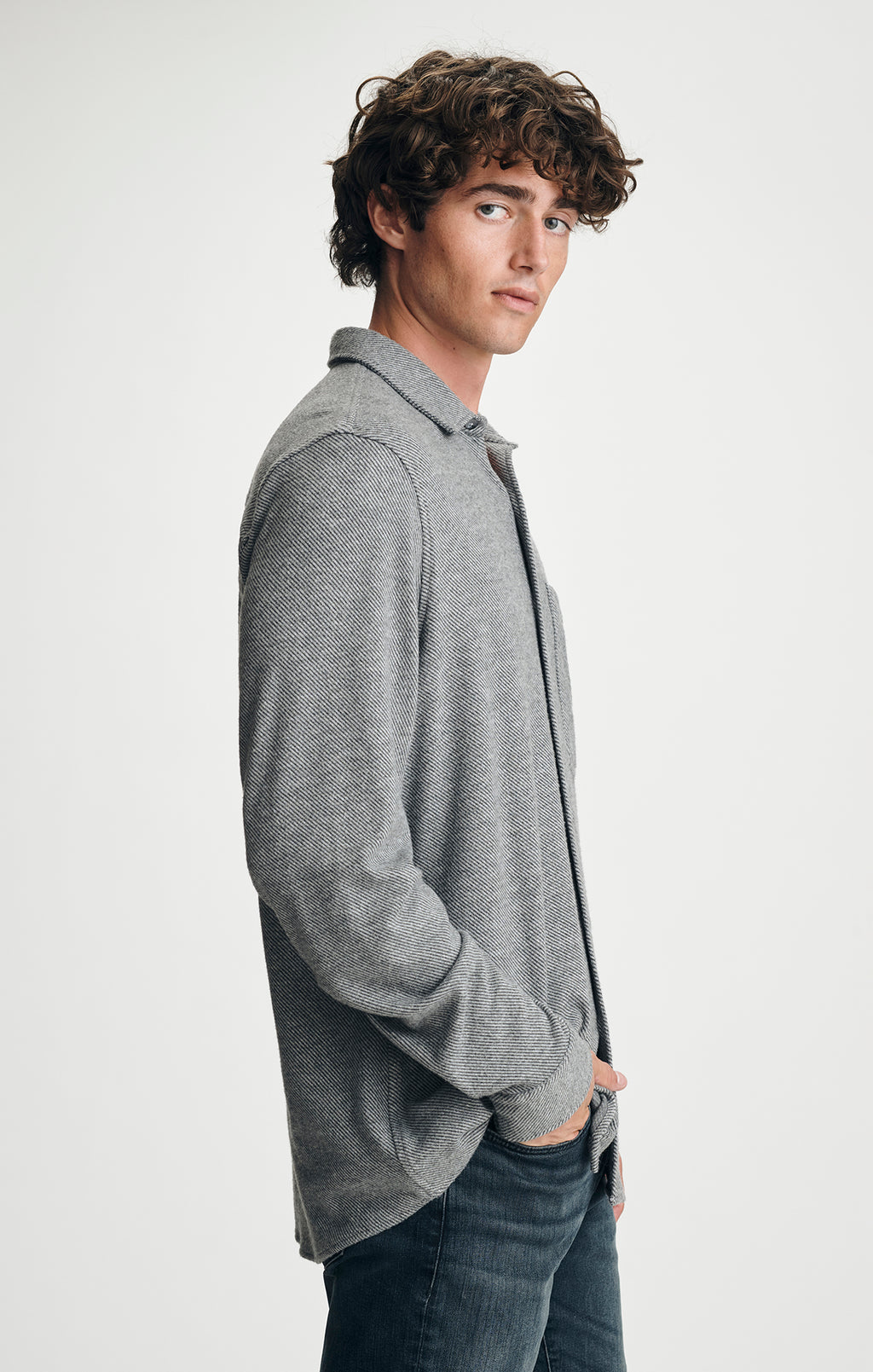 TEXTURED ONE POCKET BUTTON-UP SHIRT IN GREY MELANGE - Mavi Jeans