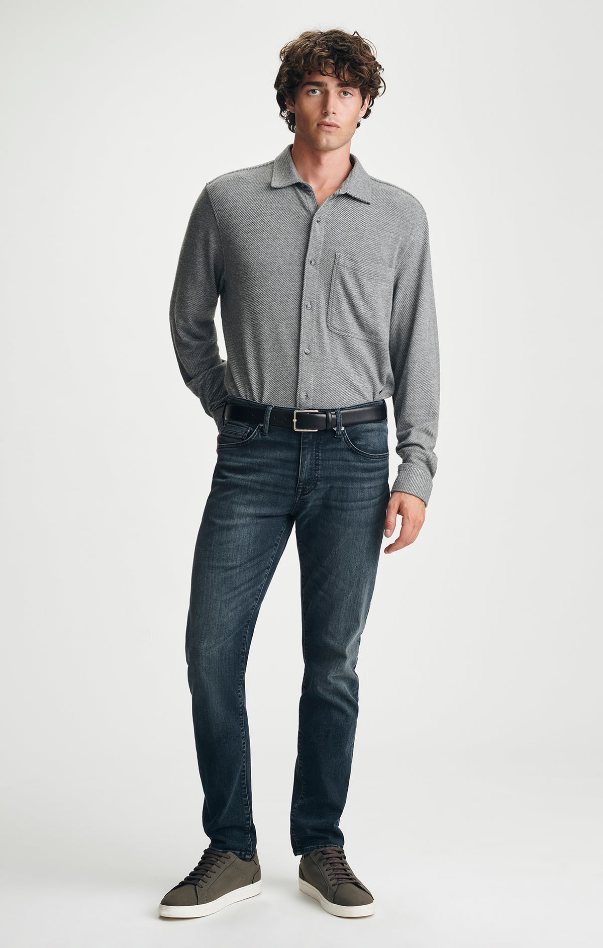 TEXTURED ONE POCKET BUTTON-UP SHIRT IN GREY MELANGE - Mavi Jeans