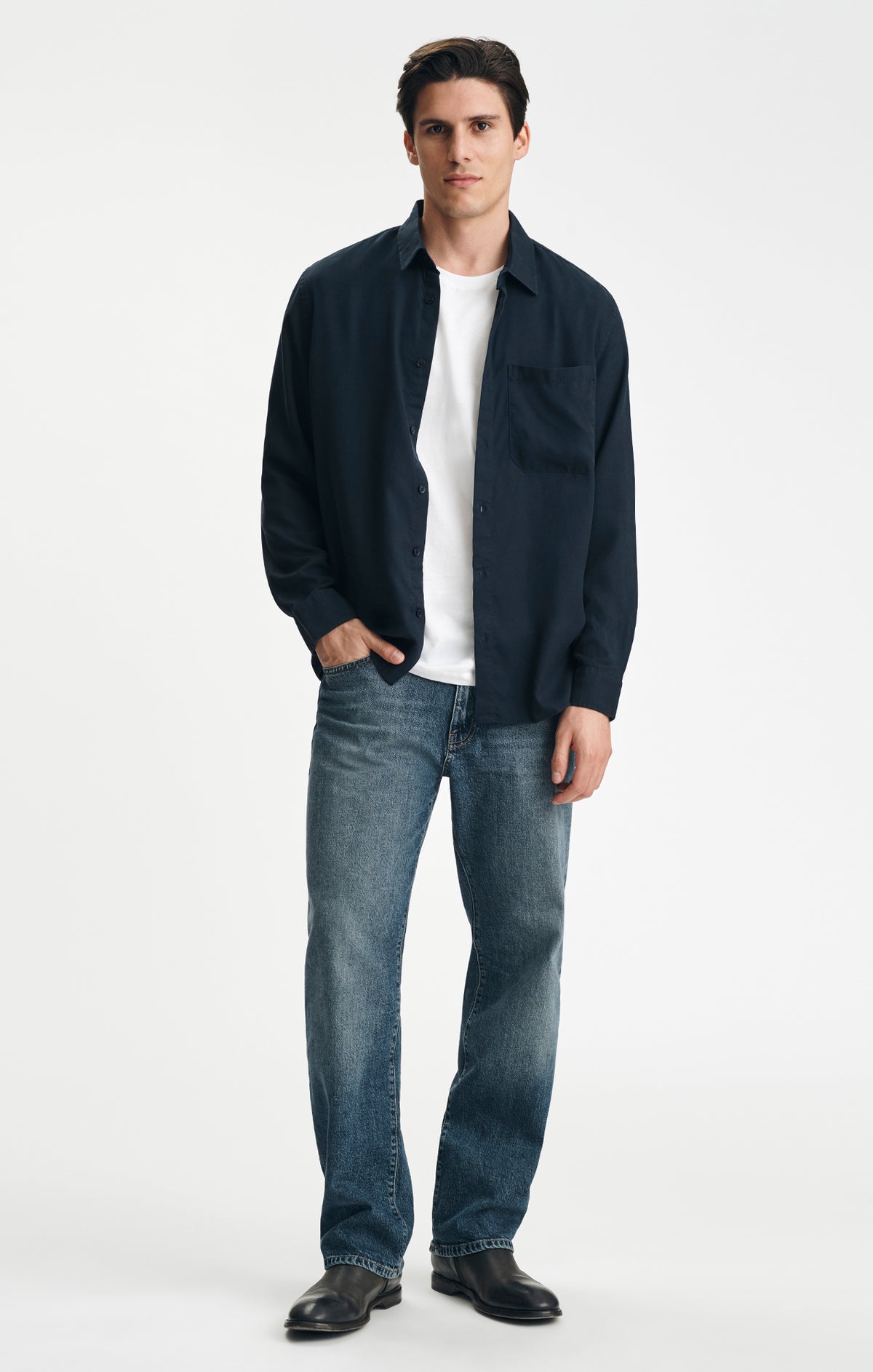 TENCEL™ BUTTON-UP SHIRT IN DARK NAVY - Mavi Jeans