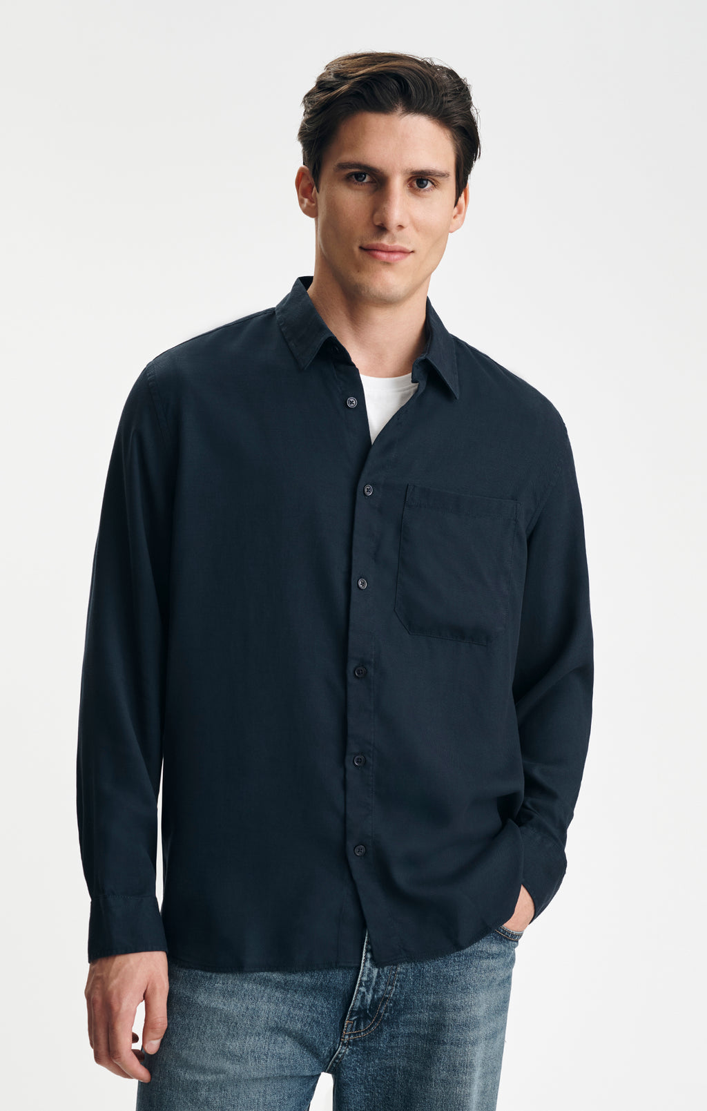 TENCEL™ BUTTON-UP SHIRT IN DARK NAVY - Mavi Jeans
