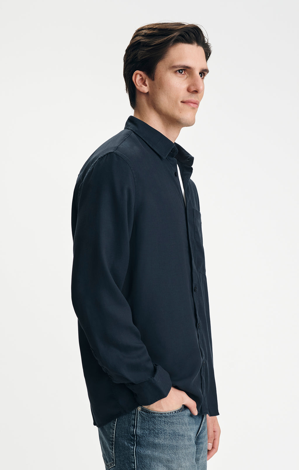 TENCEL™ BUTTON-UP SHIRT IN DARK NAVY - Mavi Jeans