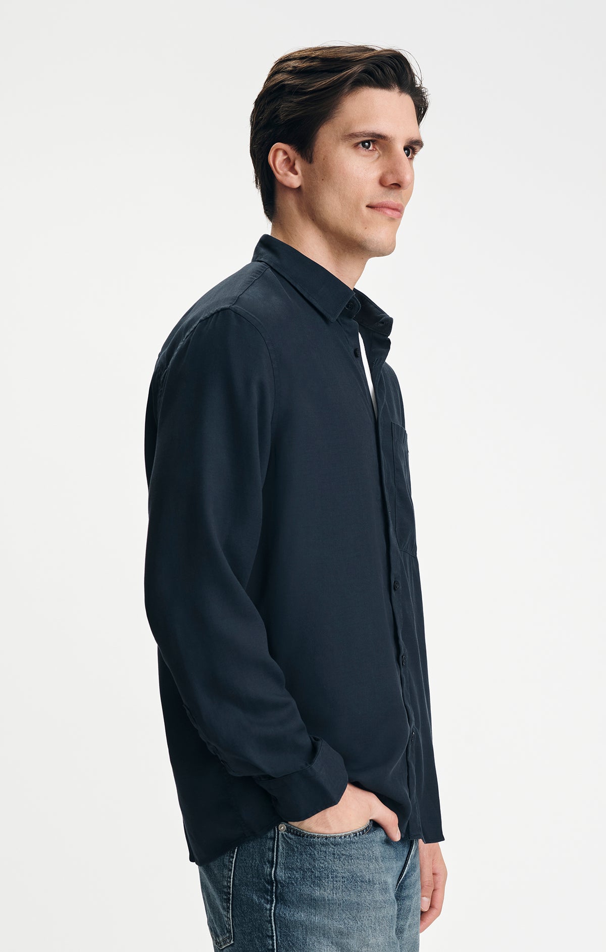 TENCEL™ BUTTON-UP SHIRT IN DARK NAVY - Mavi Jeans
