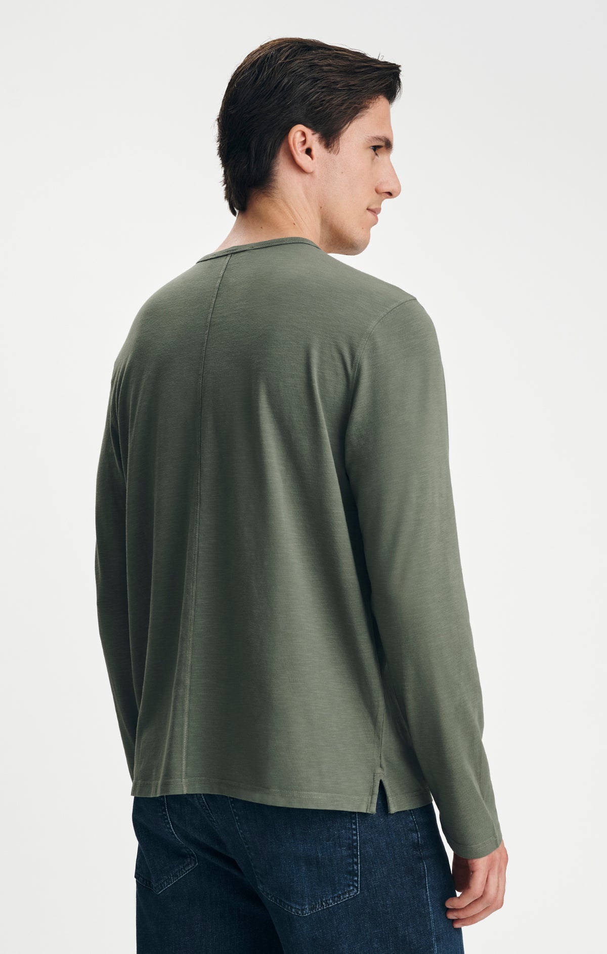 LONG SLEEVE HENLEY T-SHIRT IN THYME - Mavi Jeans