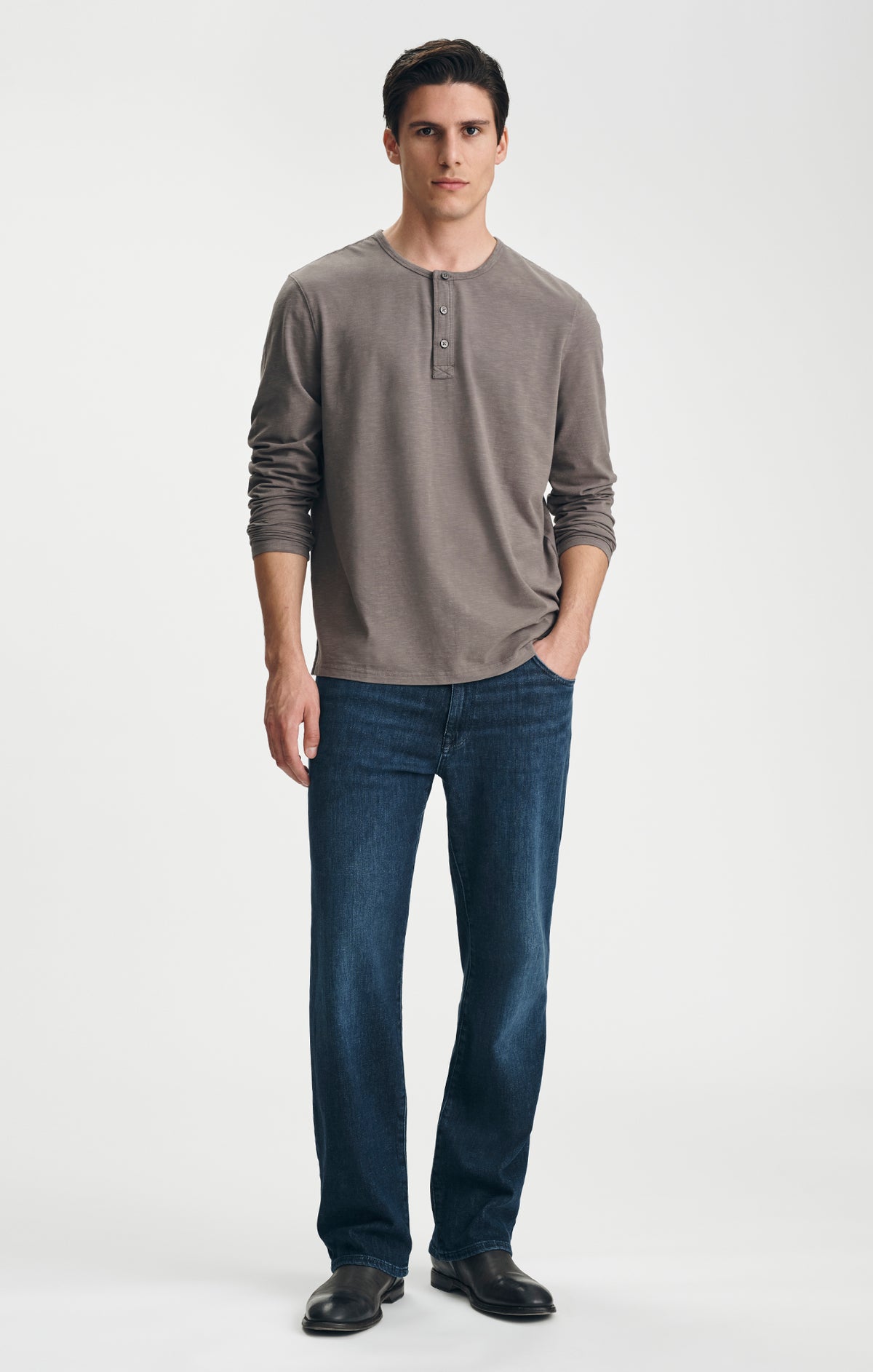 LONG SLEEVE HENLEY T-SHIRT IN FALCON - Mavi Jeans