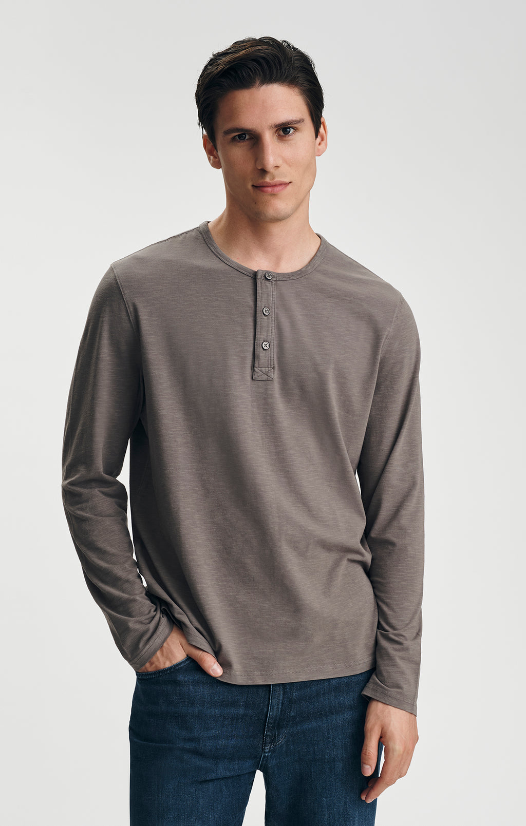 LONG SLEEVE HENLEY T-SHIRT IN FALCON - Mavi Jeans