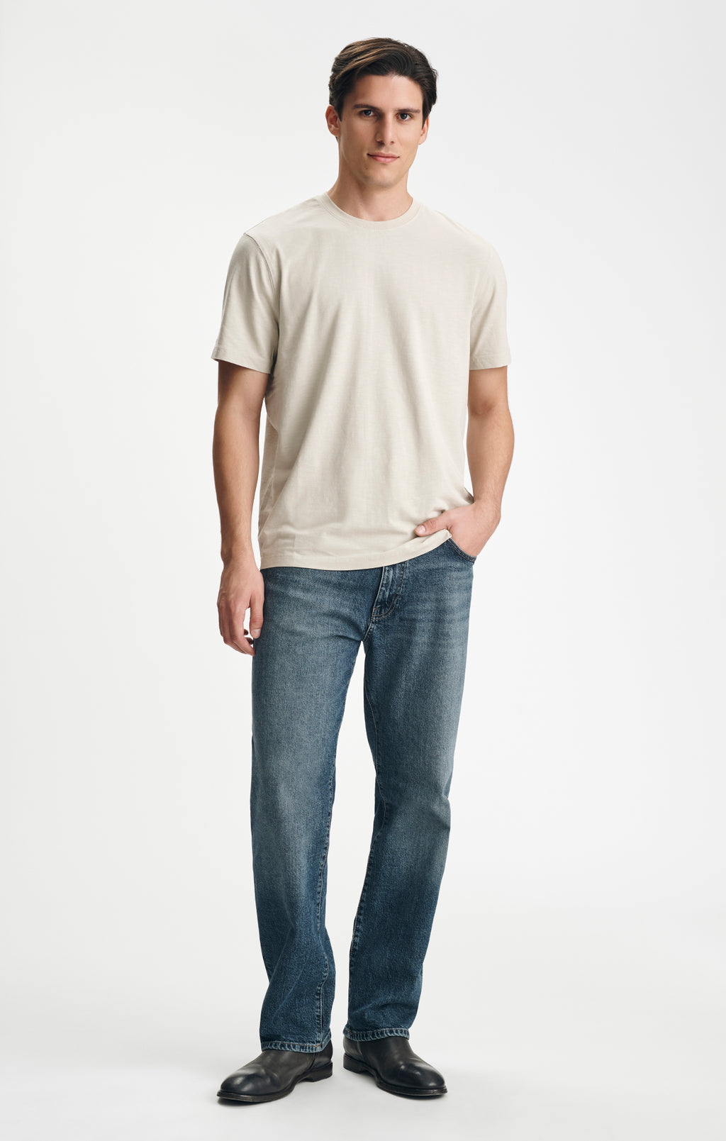 SOFT SLUB CREW NECK T-SHIRT IN PELICAN - Mavi Jeans