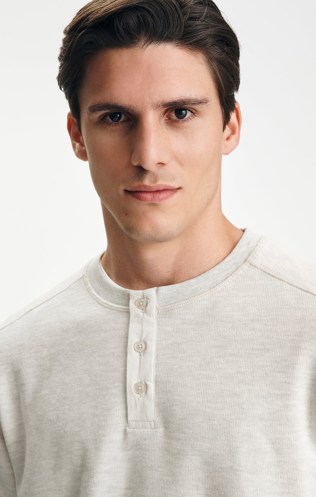 LONG SLEEVE HENLEY T-SHIRT IN GREY MELANGE - Mavi Jeans