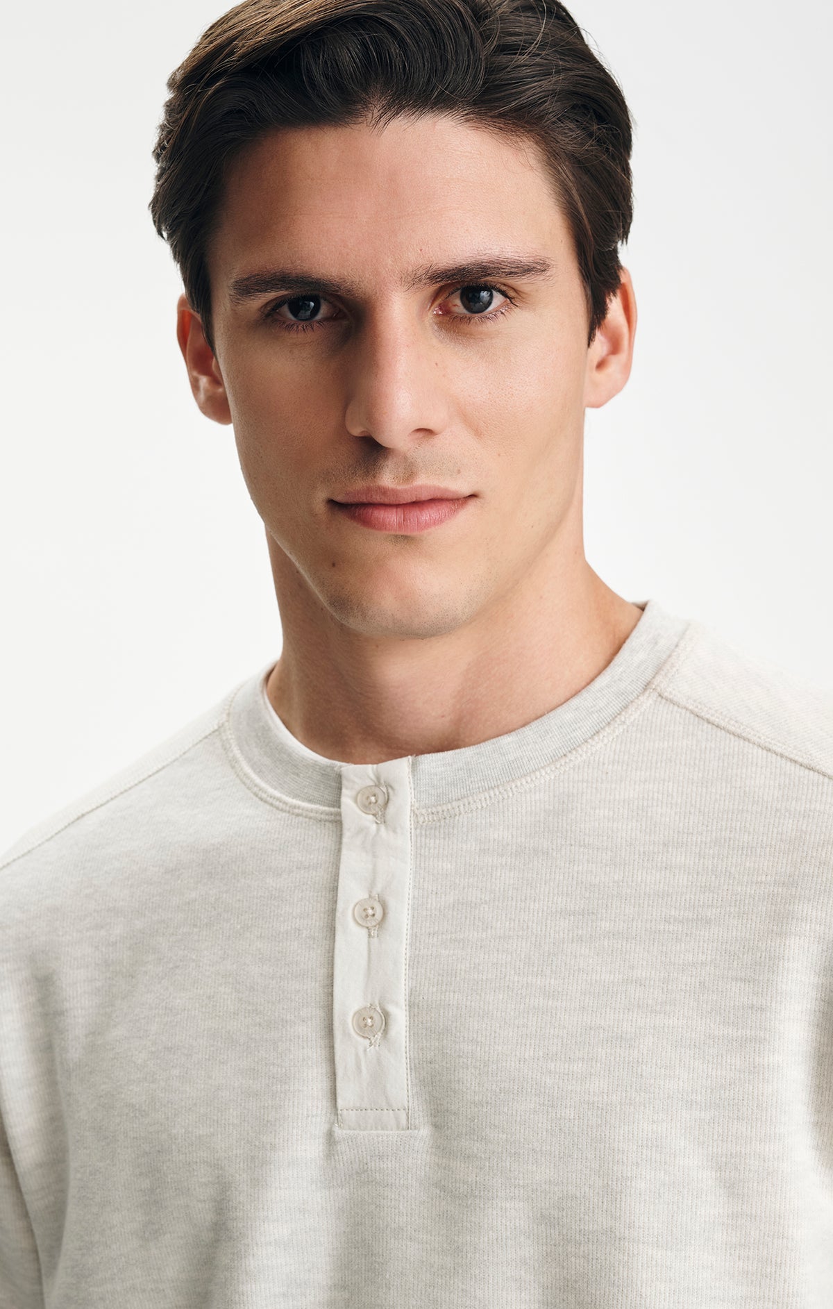 LONG SLEEVE HENLEY T-SHIRT IN GREY MELANGE - Mavi Jeans