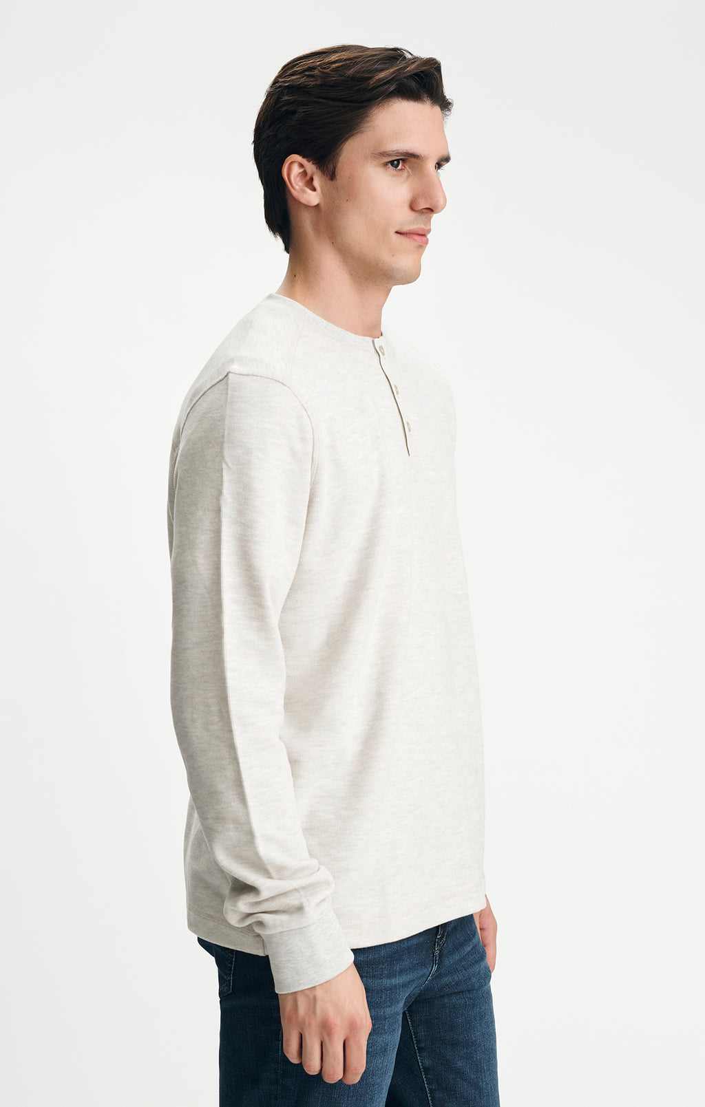 LONG SLEEVE HENLEY T-SHIRT IN GREY MELANGE - Mavi Jeans