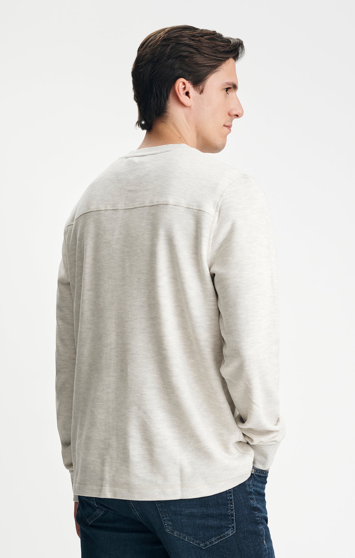 LONG SLEEVE HENLEY T-SHIRT IN GREY MELANGE - Mavi Jeans