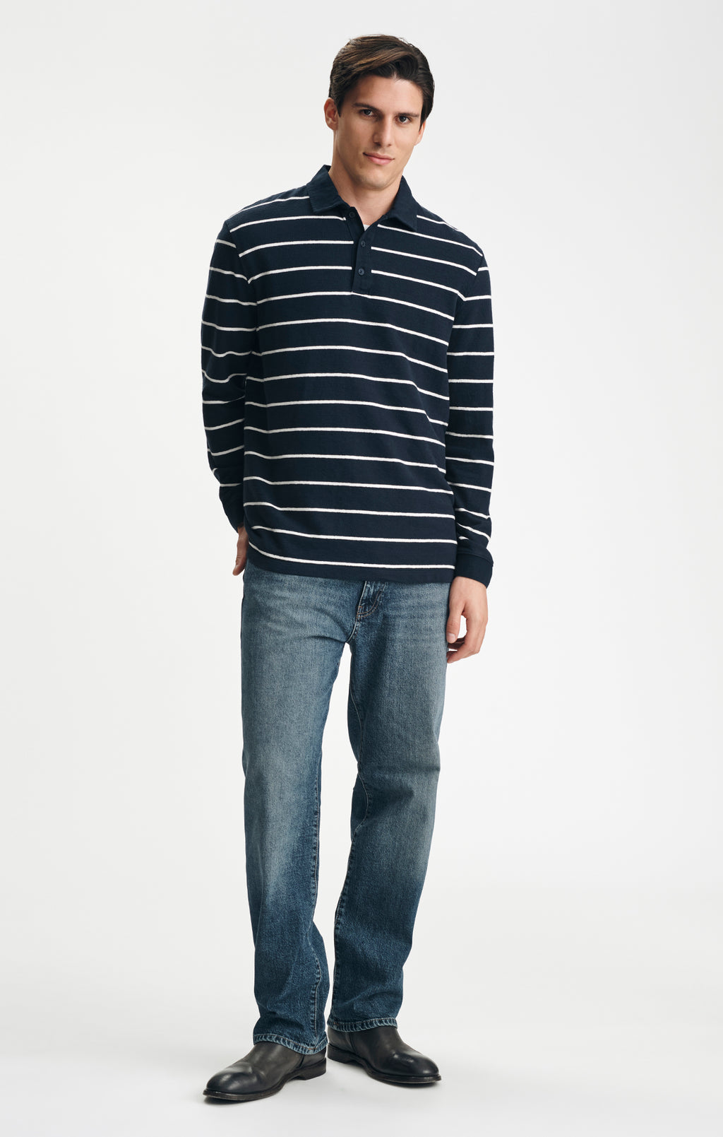 LONG SLEEVE POLO T-SHIRT IN NAVY - Mavi Jeans