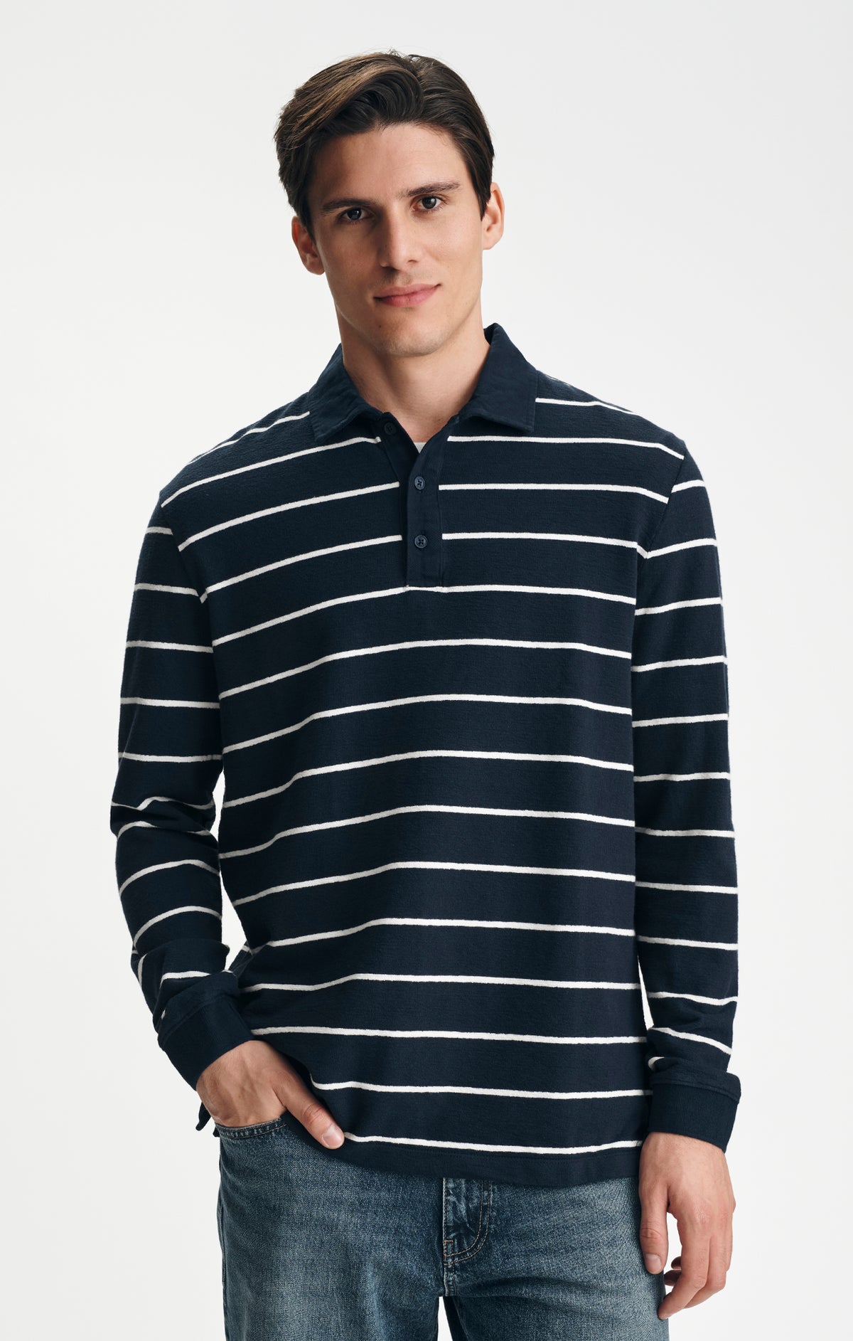 LONG SLEEVE POLO T-SHIRT IN NAVY - Mavi Jeans