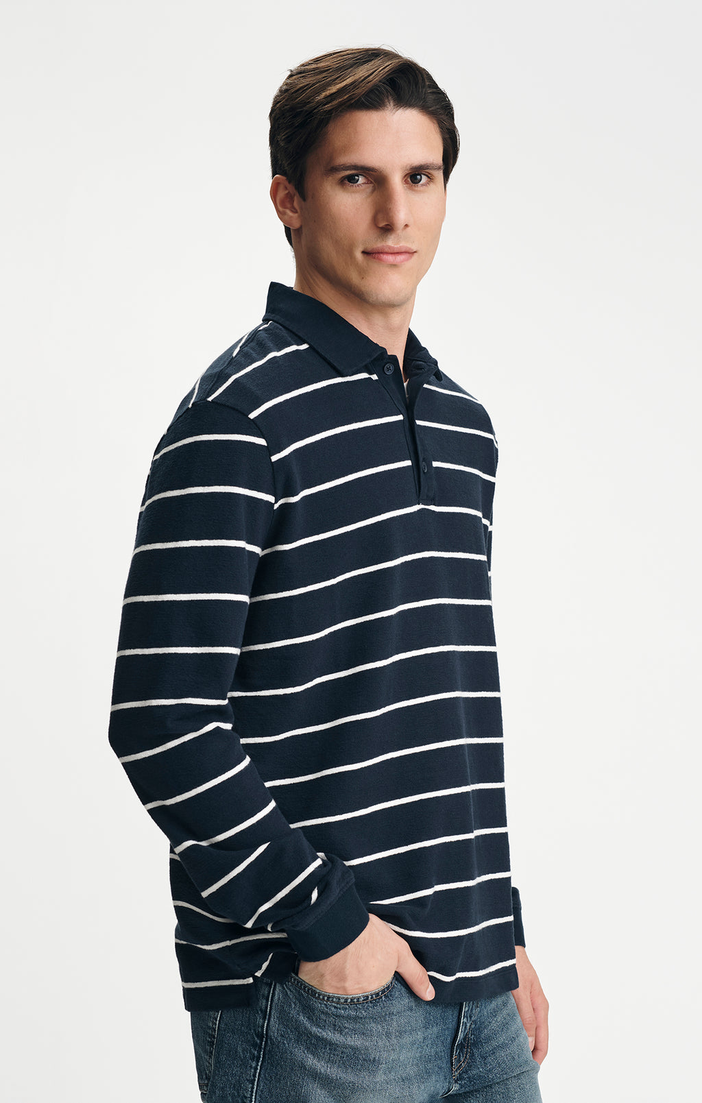 LONG SLEEVE POLO T-SHIRT IN NAVY - Mavi Jeans