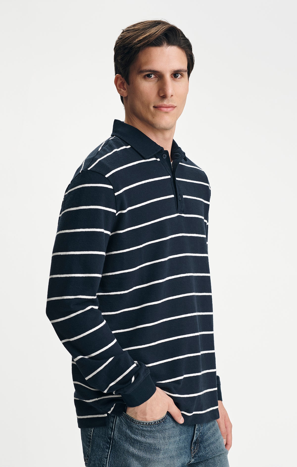 LONG SLEEVE POLO T-SHIRT IN NAVY - Mavi Jeans