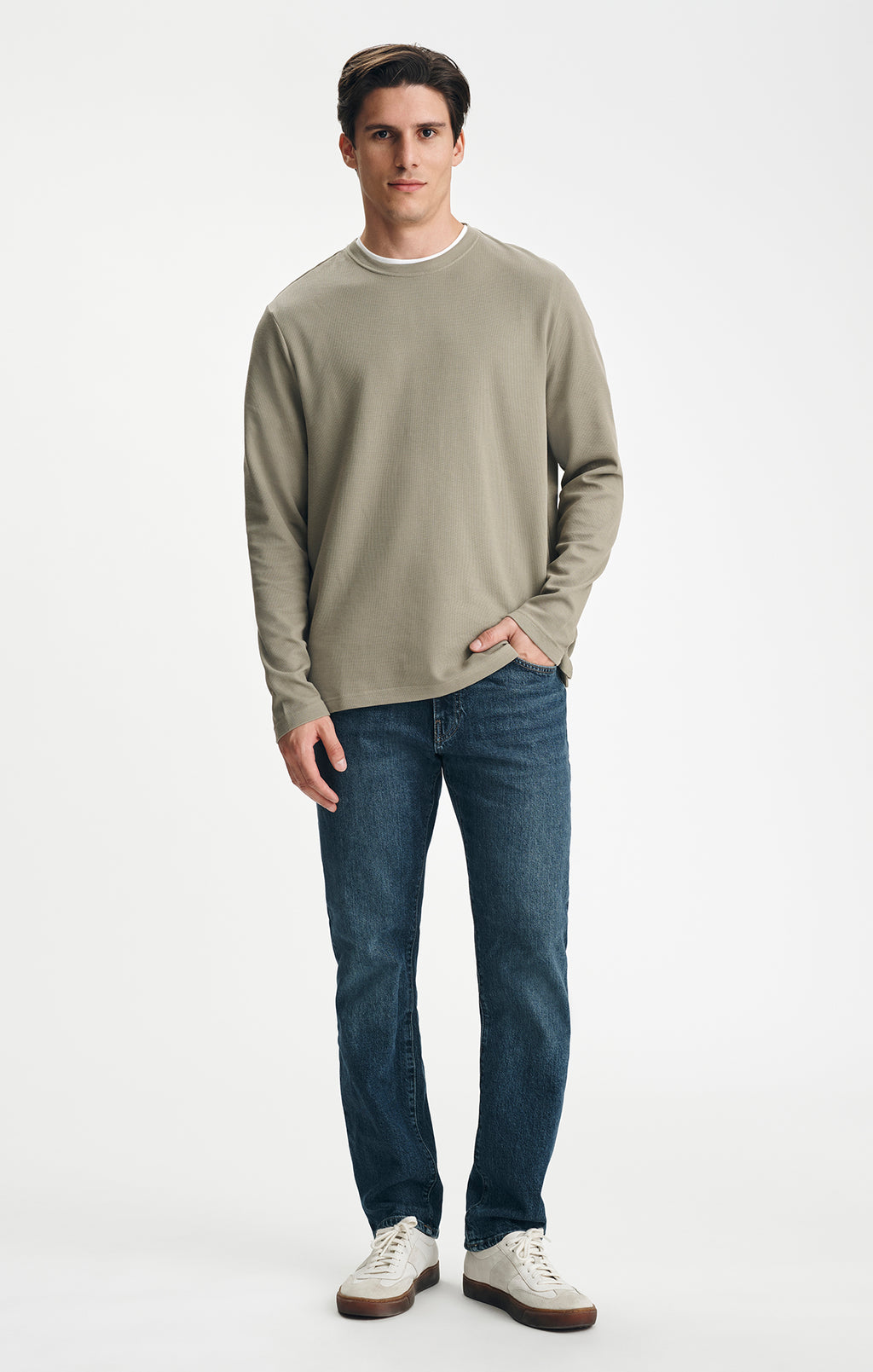 LONG SLEEVE CREW NECK T-SHIRT IN VETIVER - Mavi Jeans