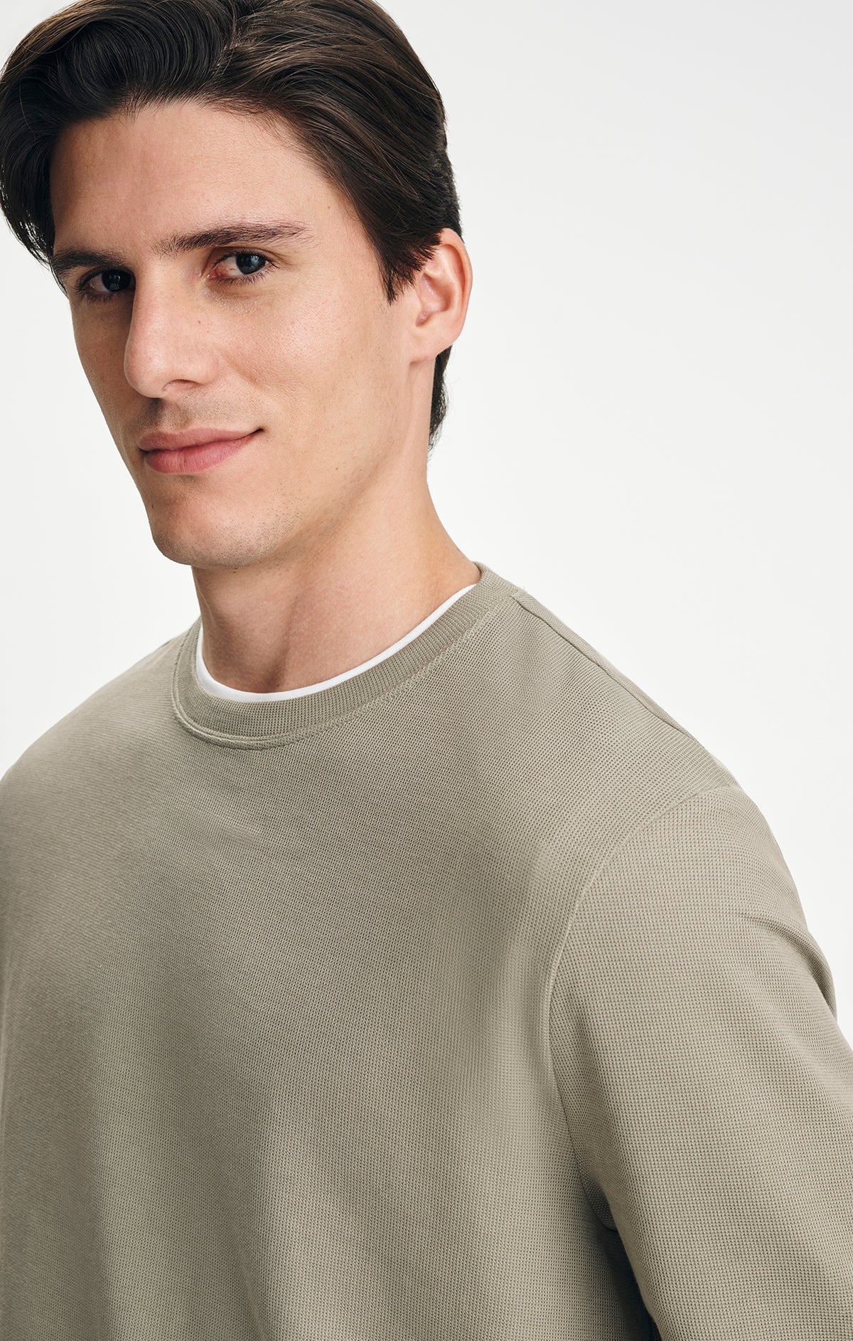 LONG SLEEVE CREW NECK T-SHIRT IN VETIVER - Mavi Jeans