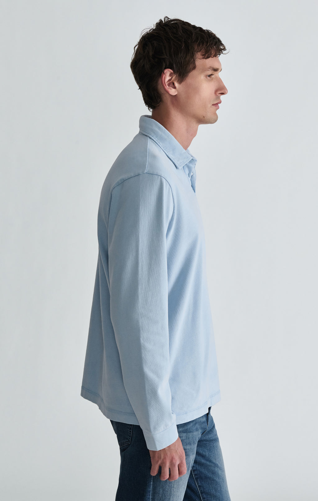 ACID WASH LONG SLEEVE POLO T-SHIRT IN BALLAD BLUE - Mavi Jeans