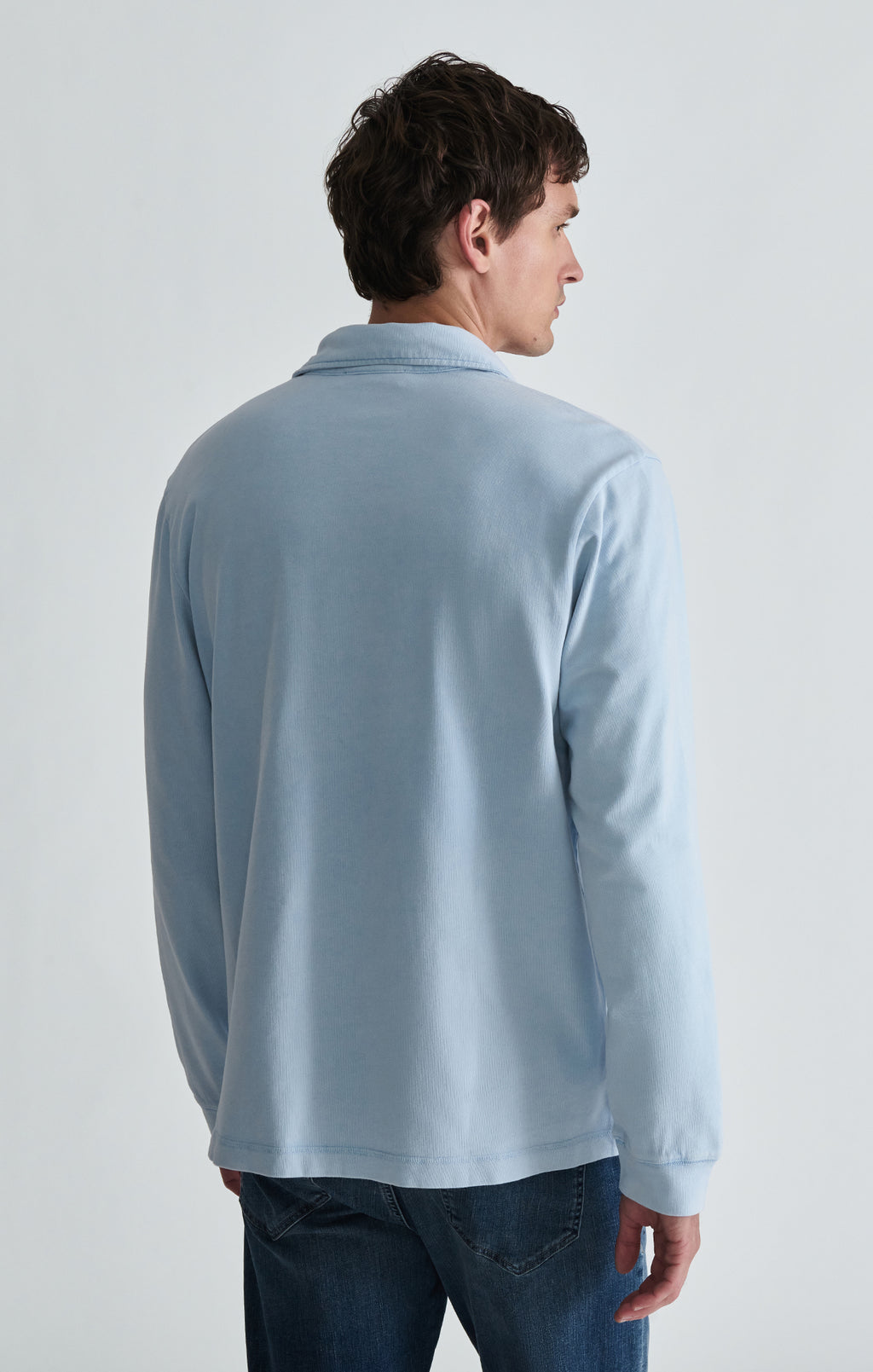 ACID WASH LONG SLEEVE POLO T-SHIRT IN BALLAD BLUE - Mavi Jeans