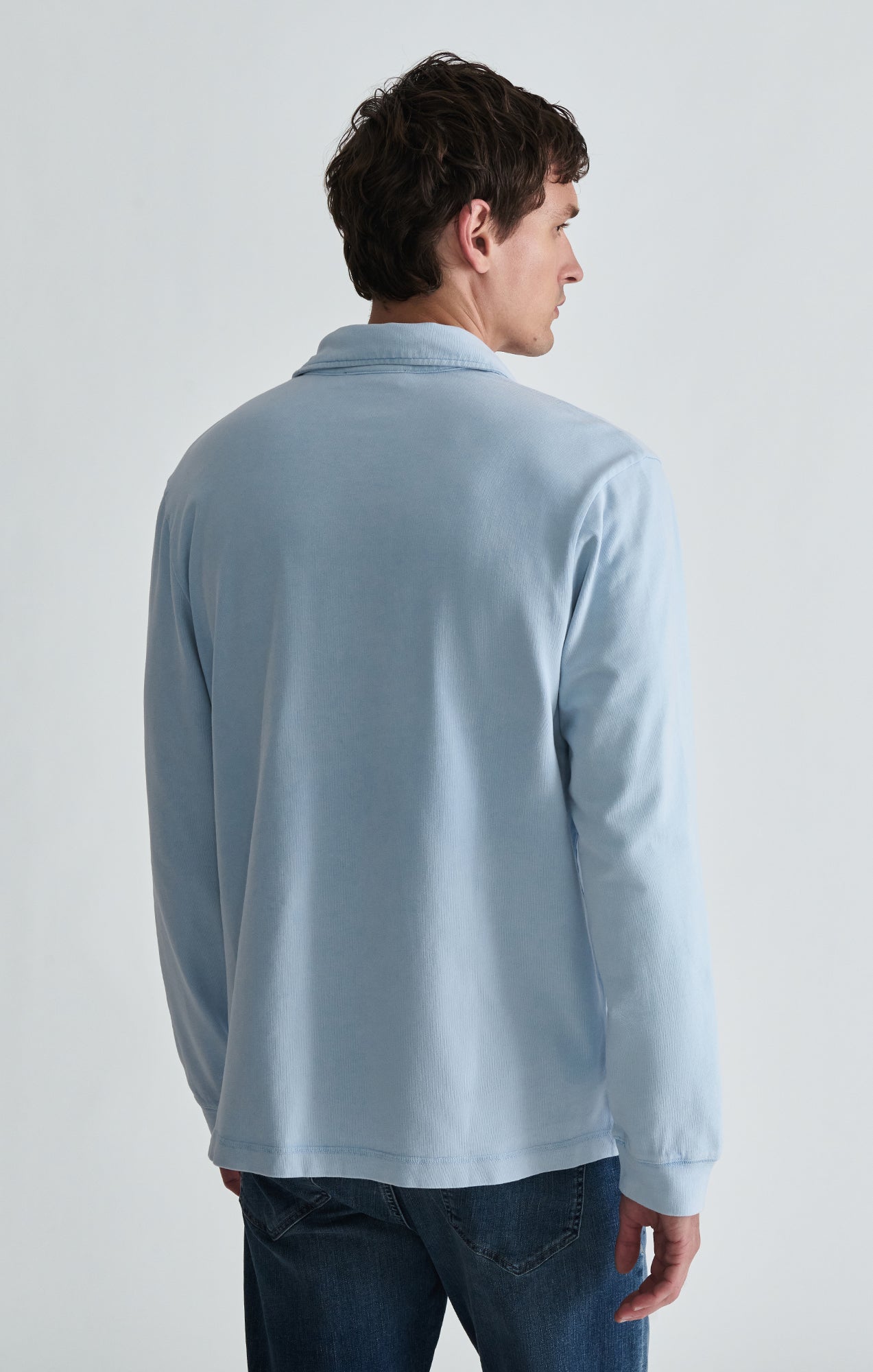 ACID WASH LONG SLEEVE POLO T-SHIRT IN BALLAD BLUE - Mavi Jeans
