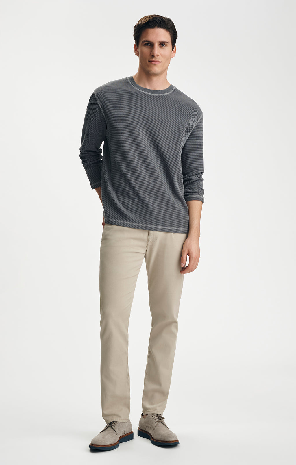 WAFFLE KNIT LONG SLEEVE T-SHIRT IN TURBULENCE - Mavi Jeans