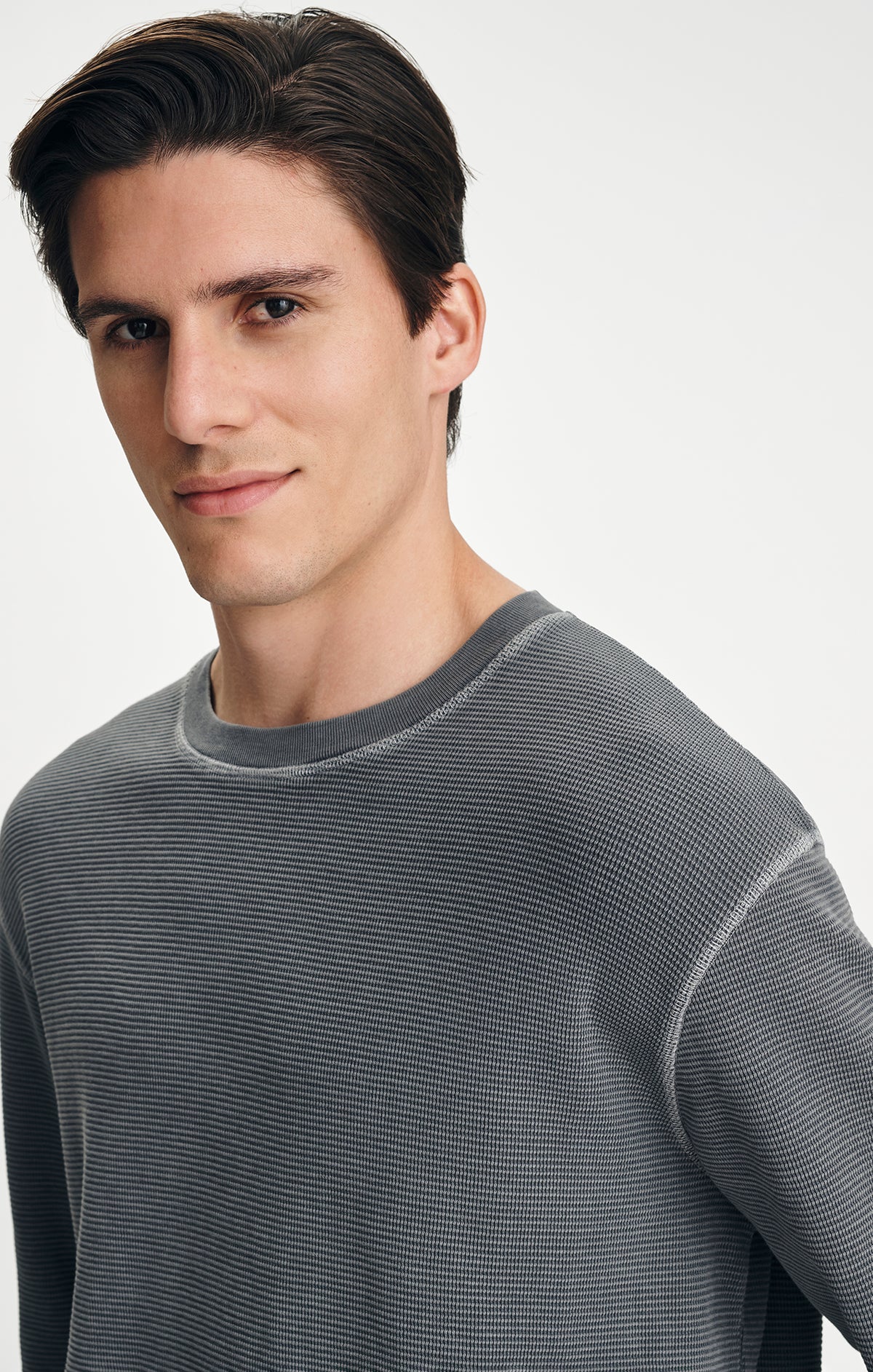WAFFLE KNIT LONG SLEEVE T-SHIRT IN TURBULENCE - Mavi Jeans
