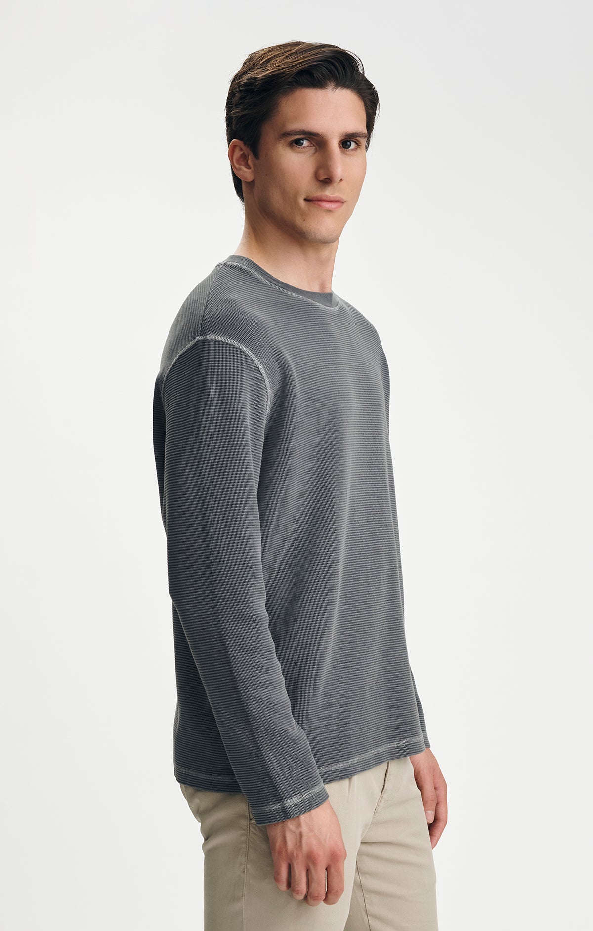 WAFFLE KNIT LONG SLEEVE T-SHIRT IN TURBULENCE - Mavi Jeans