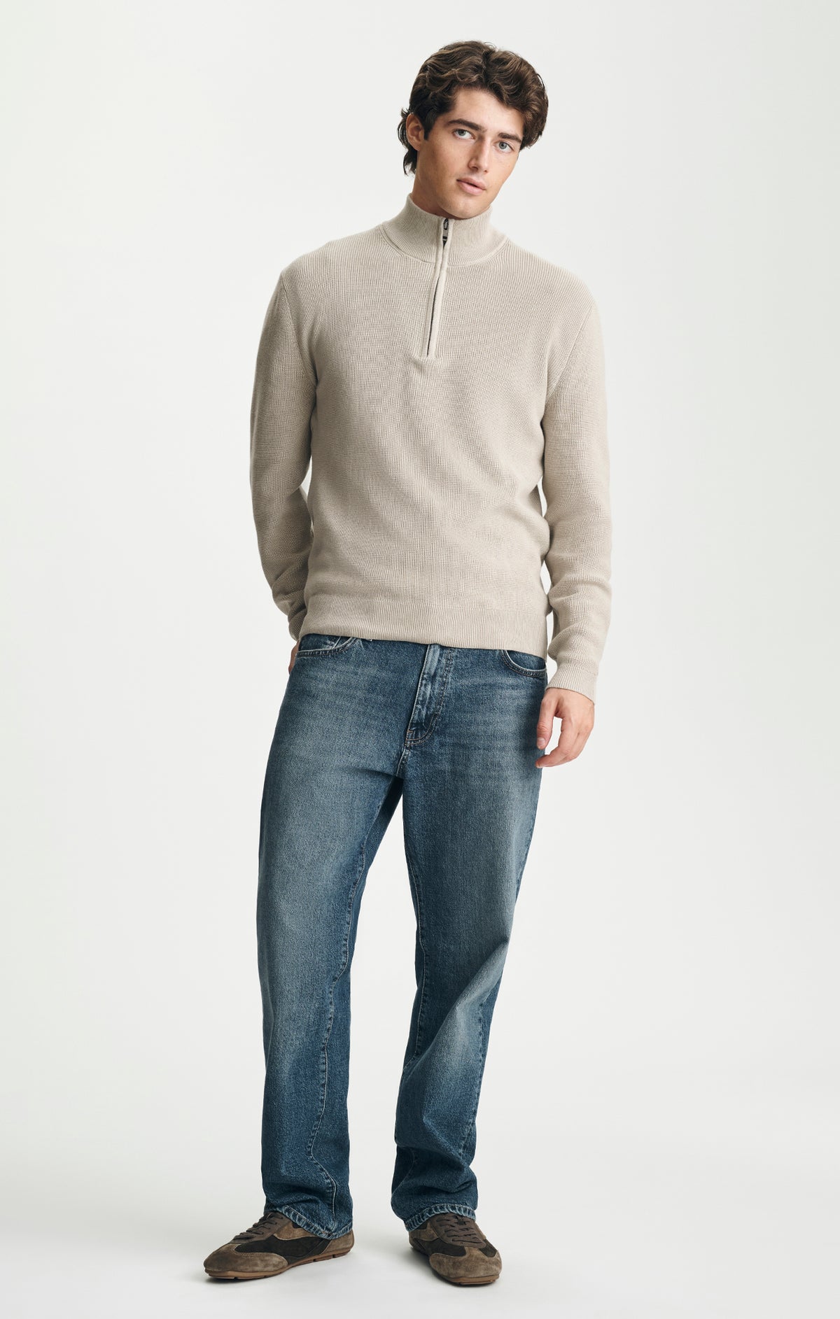 QUARTER ZIP SWEATER IN ABBEY STONE - Mavi Jeans